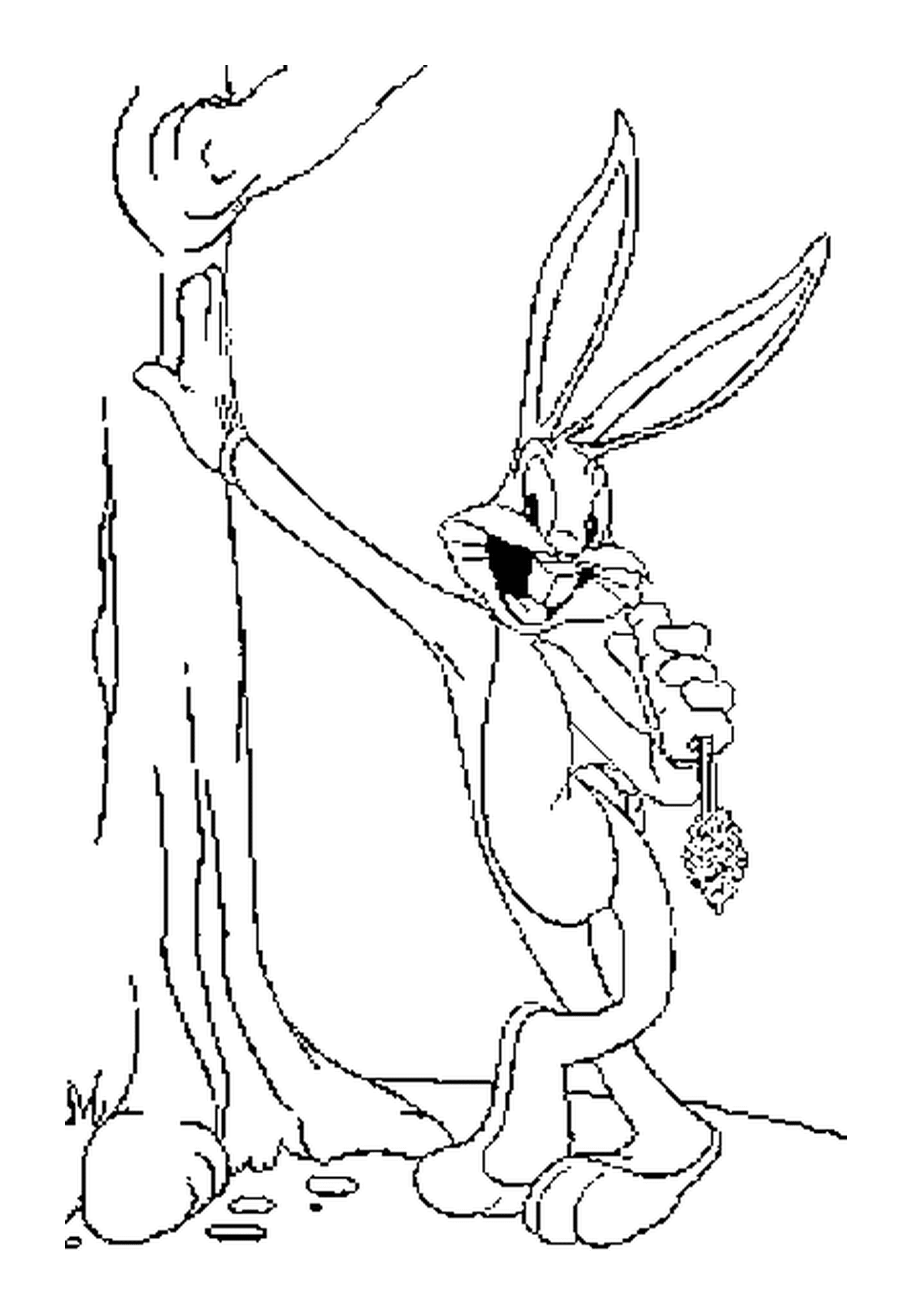 coloriage Bugs Bunny mange une carotter contre un arbre