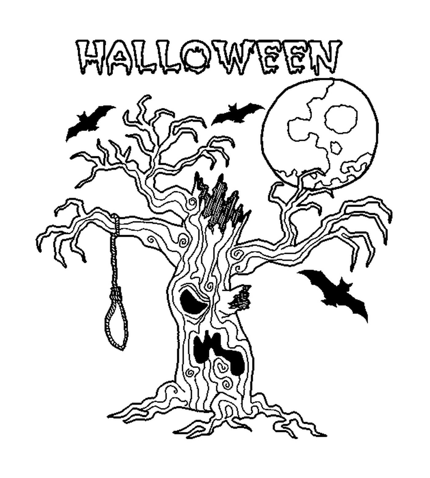 coloriage un arbre effrayant pour Halloween