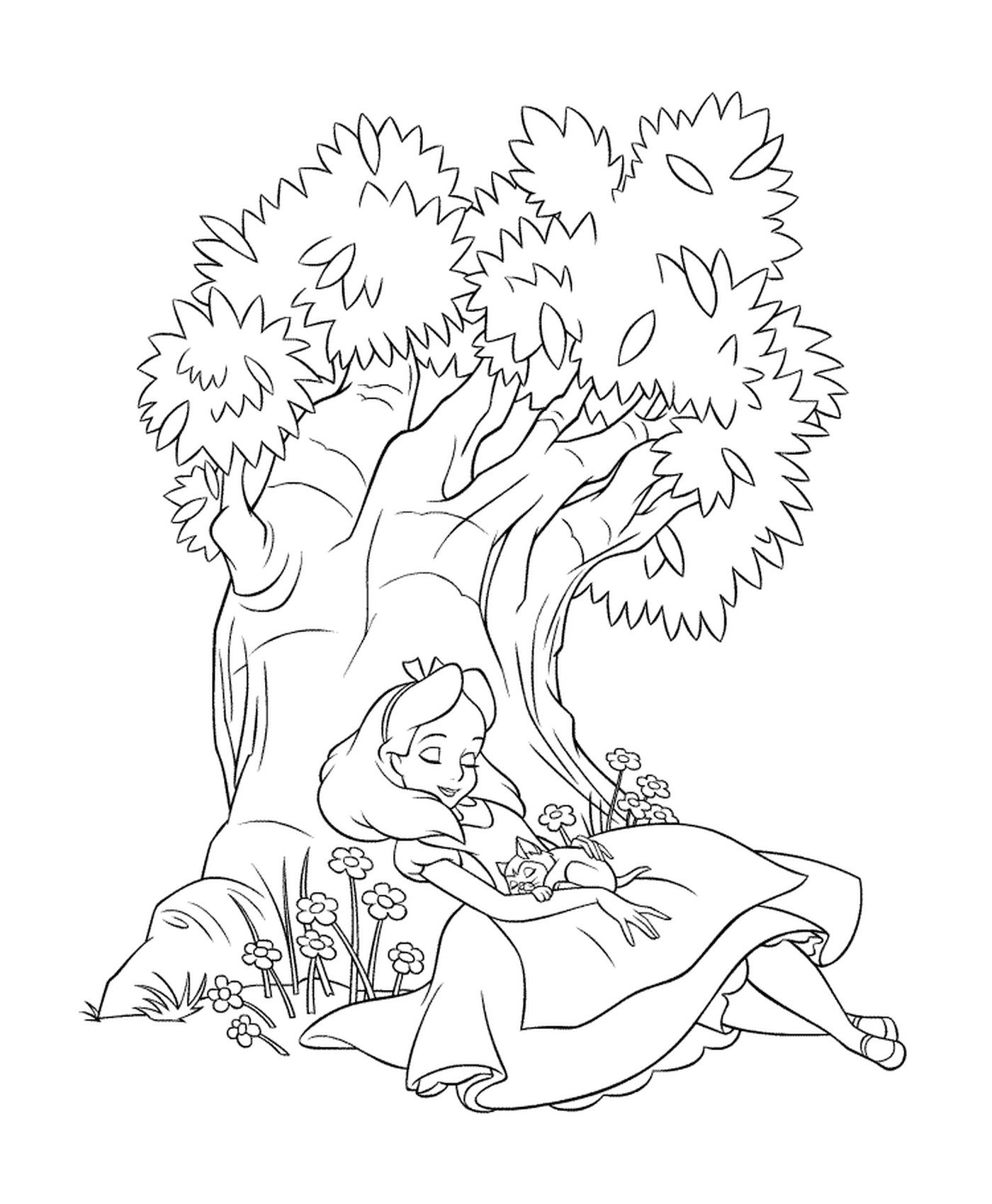 coloriage Alice dors au pied de l arbre