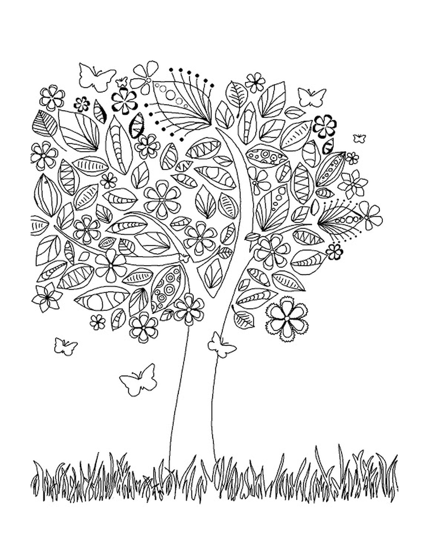 coloriage arbre en fleurs