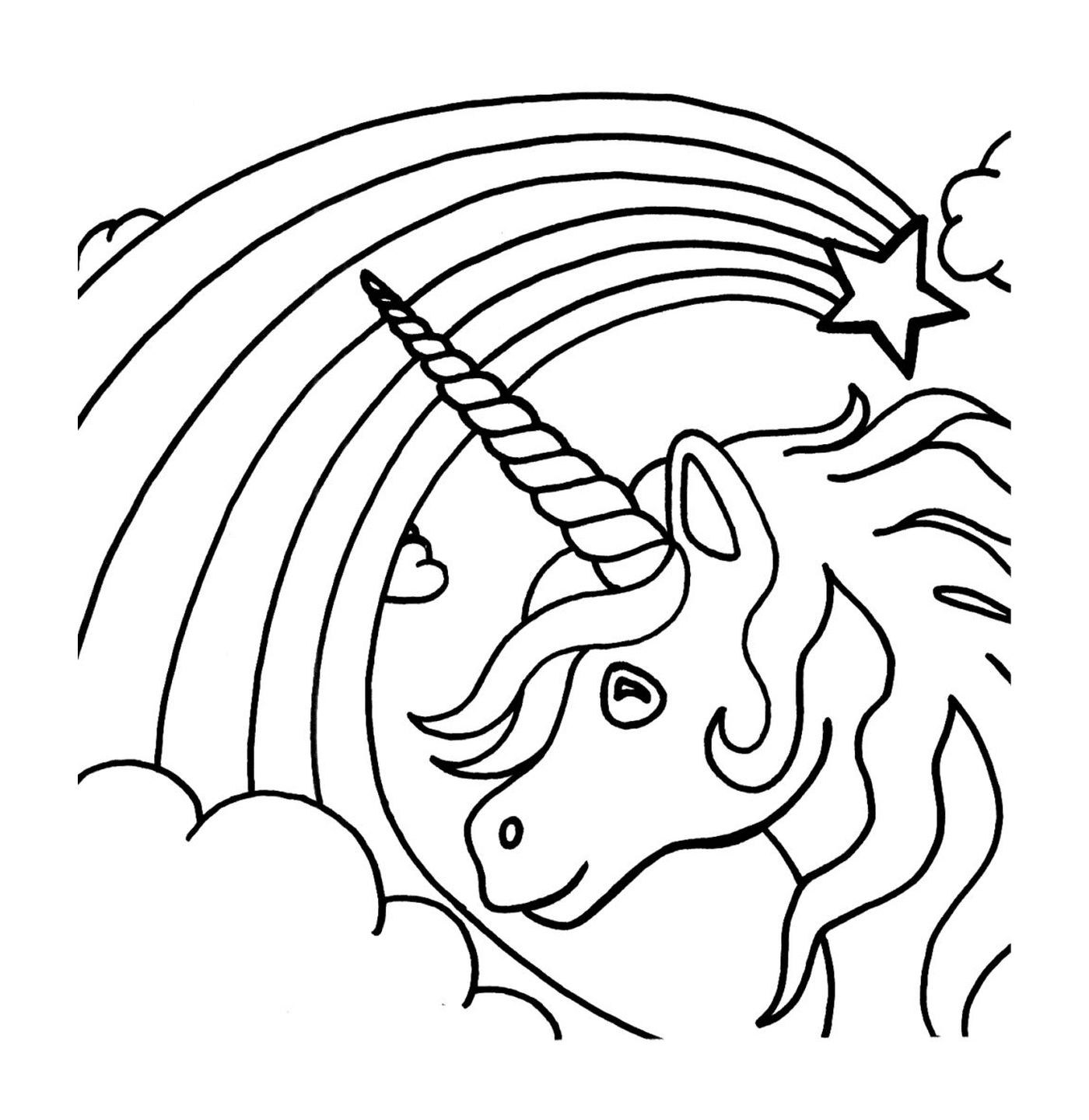 coloriage arc en ciel avec licorne etoile
