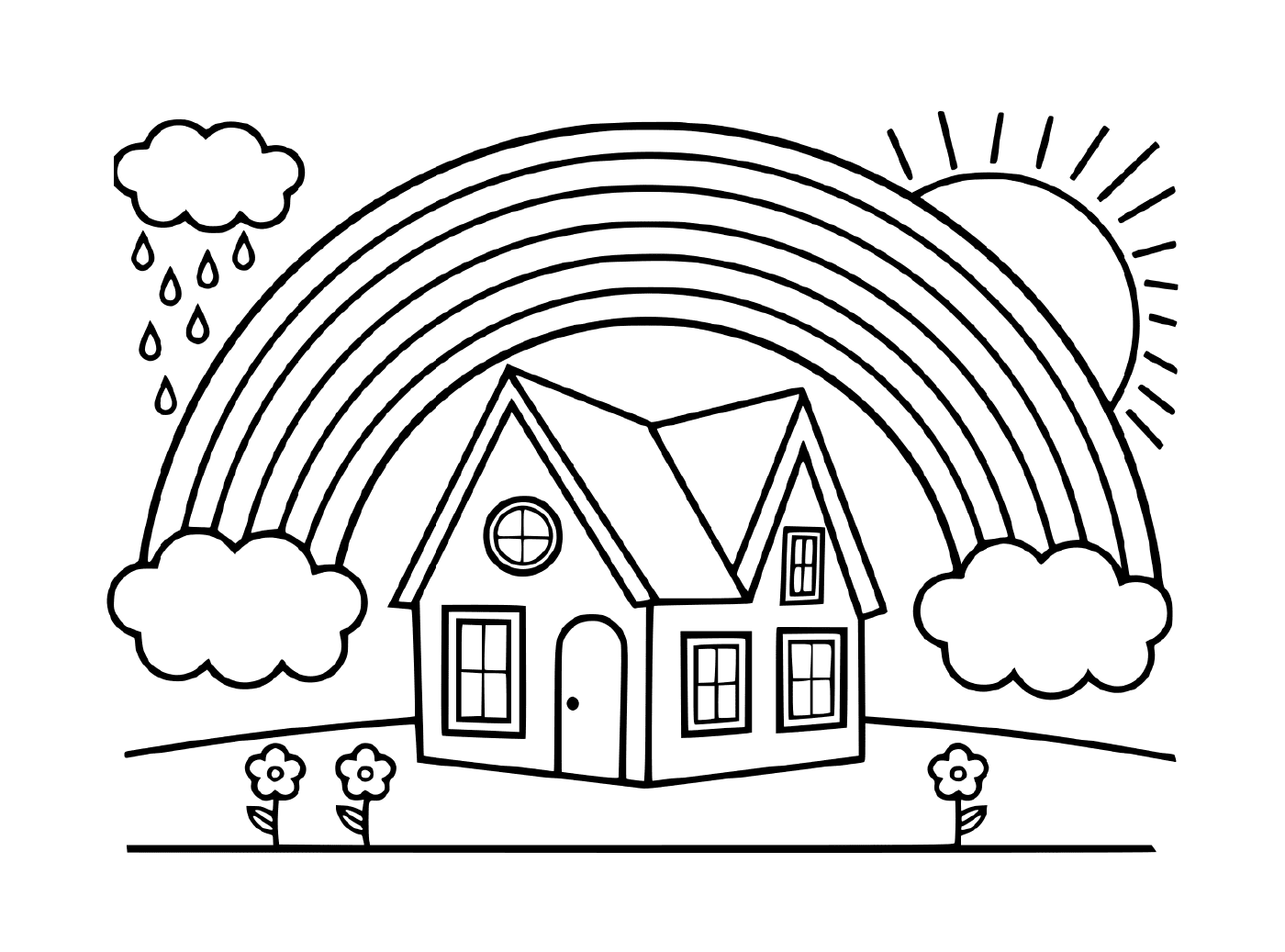 coloriage arc en ciel avec une maison