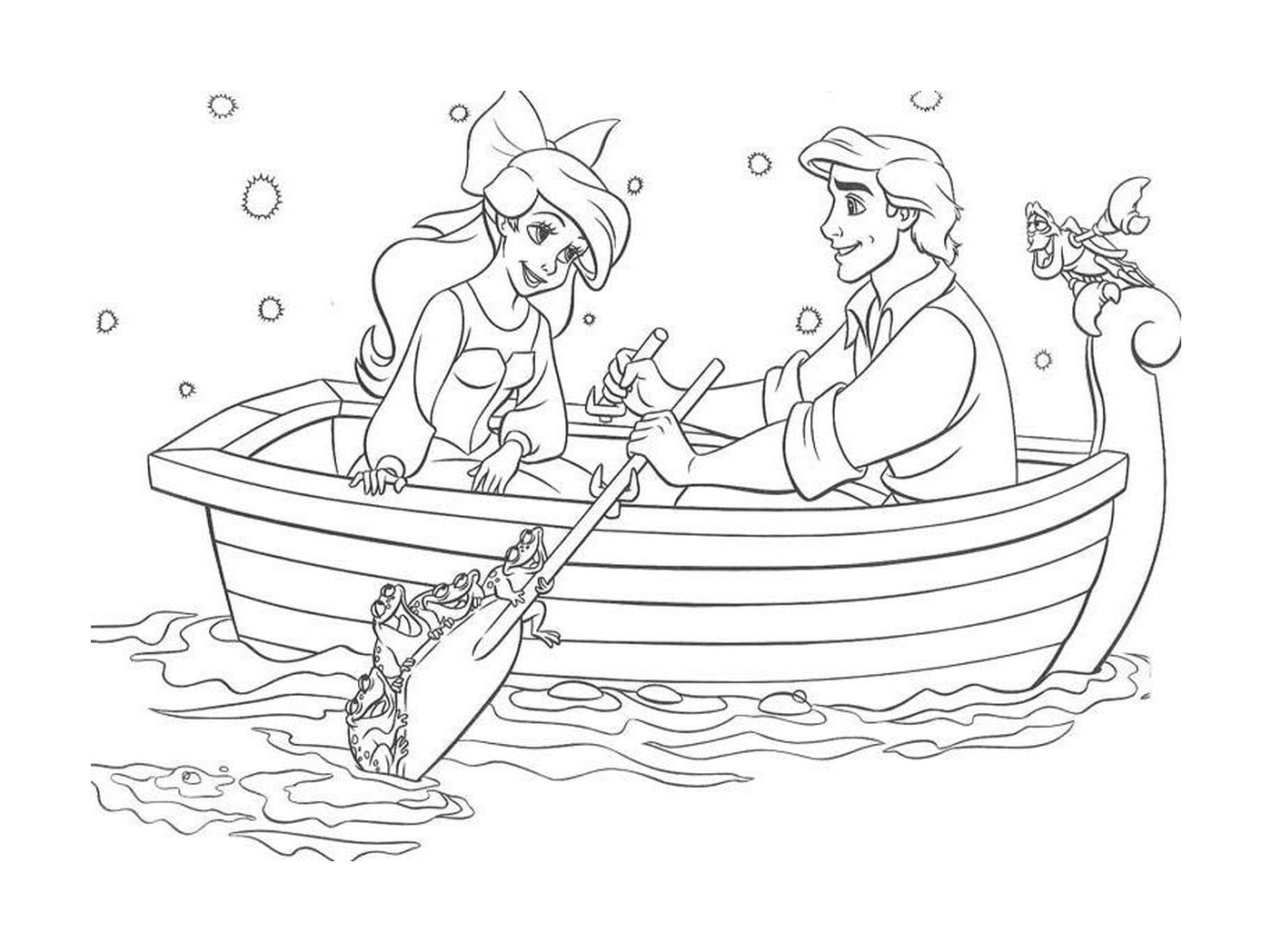 coloriage ariel la petite sirene en barque avec son prince
