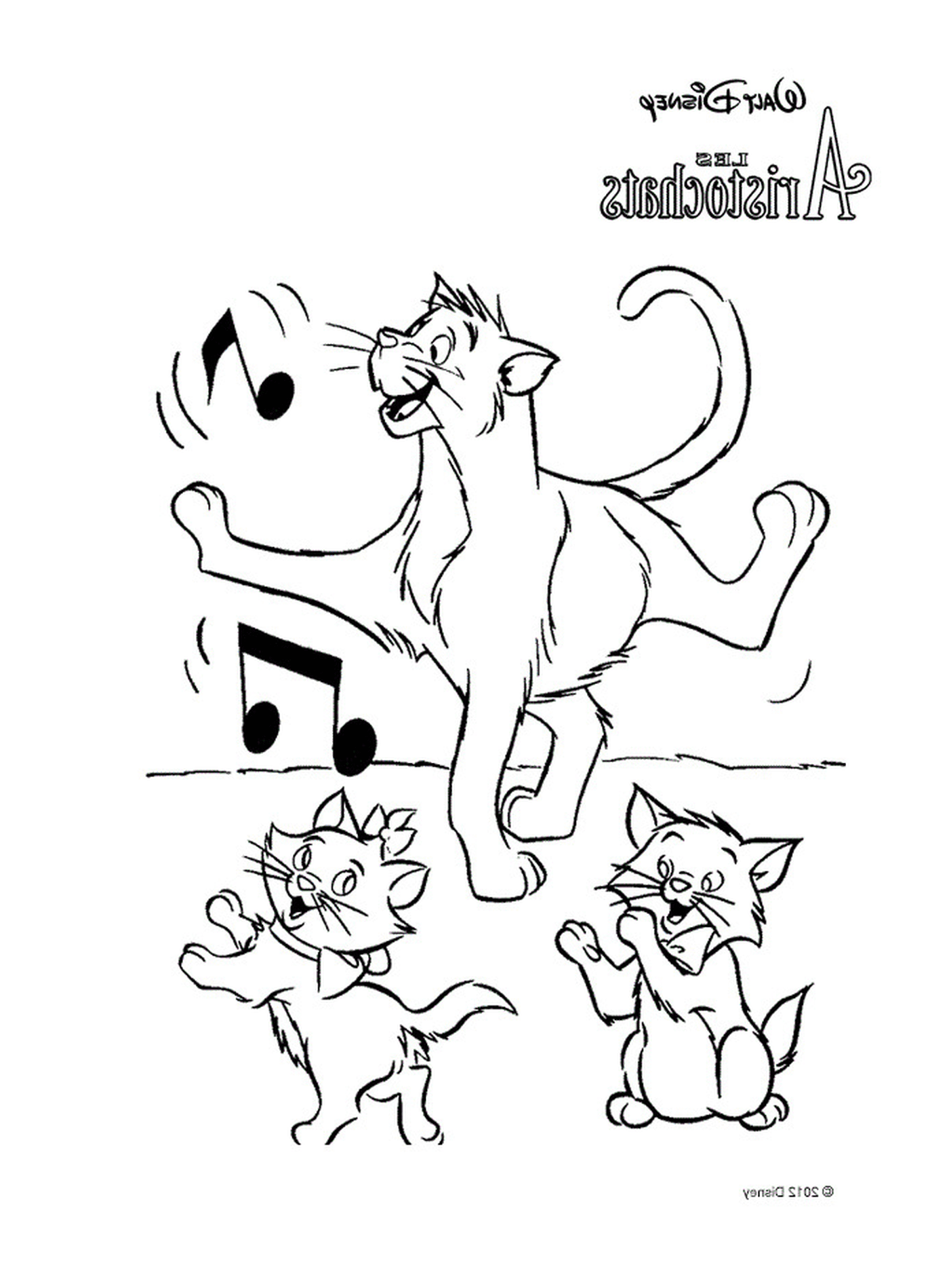 coloriage Omalley et les chatons des Aristochats aiment la musique