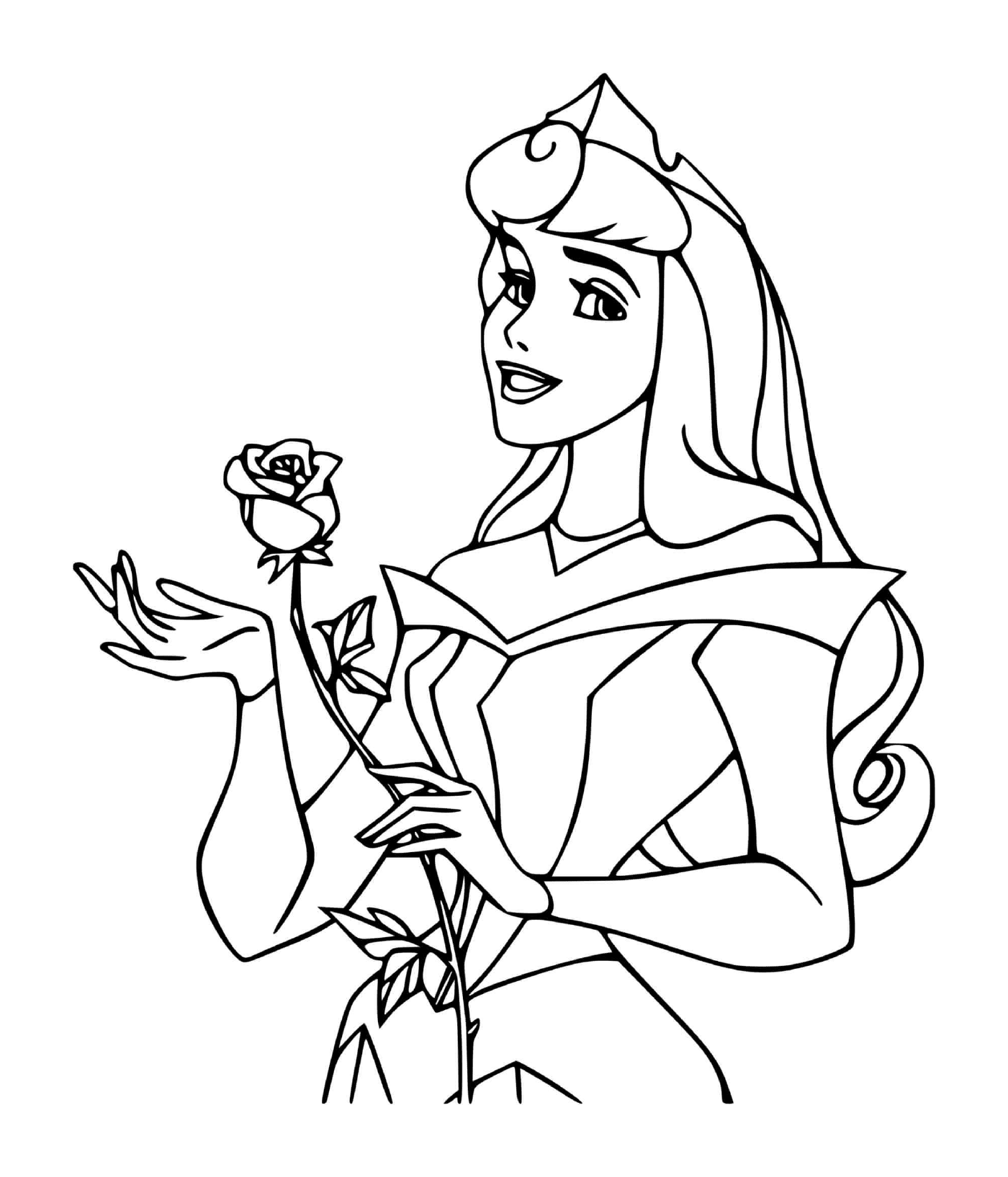 coloriage princesse aurore disney avec une rose