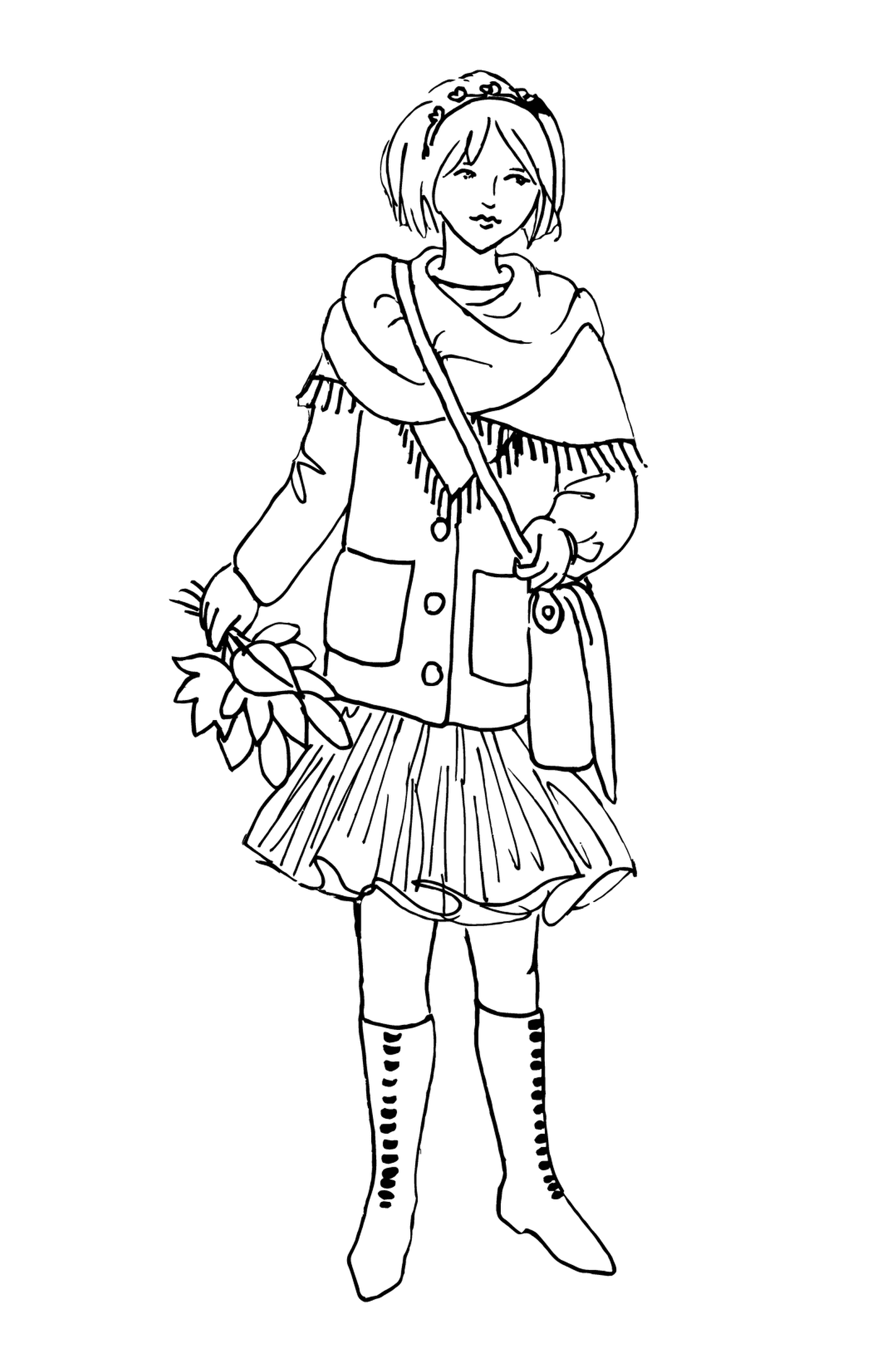 coloriage automne girl fall