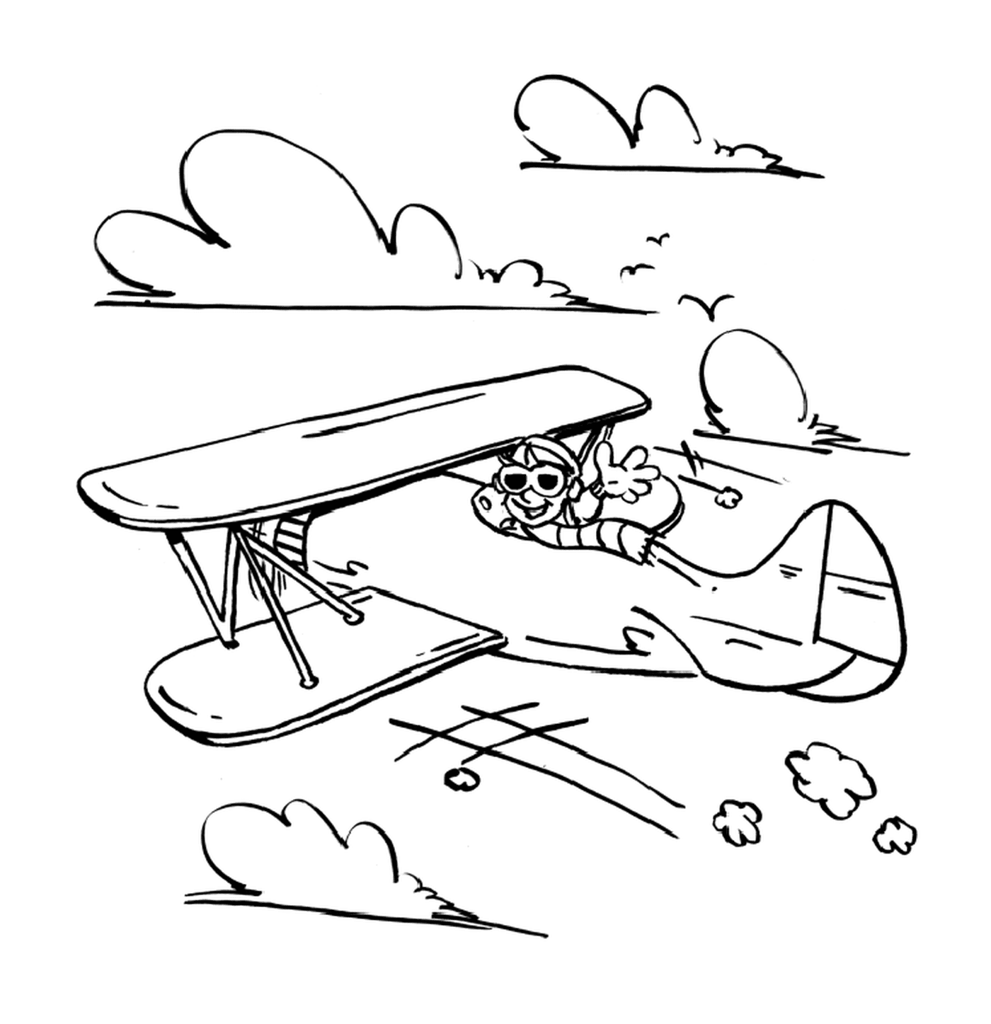 coloriage petit avion avec pilote