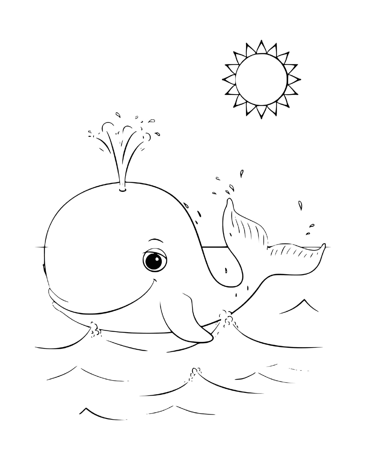 coloriage baleine avec un joli soleil