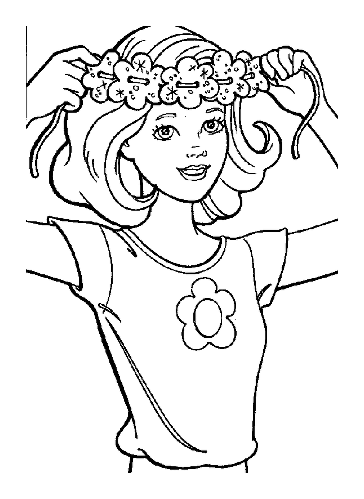 coloriage Barbie avec une couronne de fleur