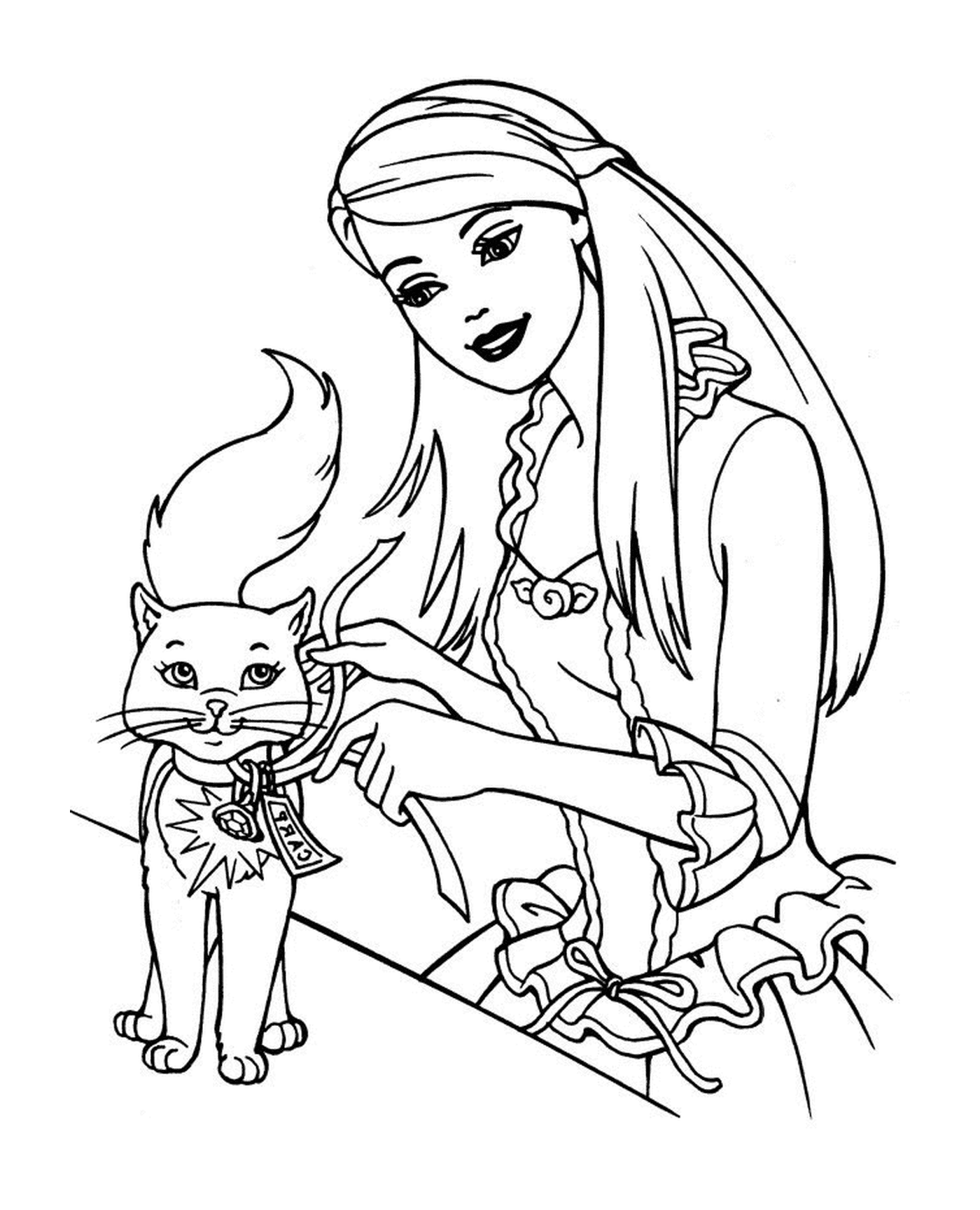 coloriage Barbie et son chat