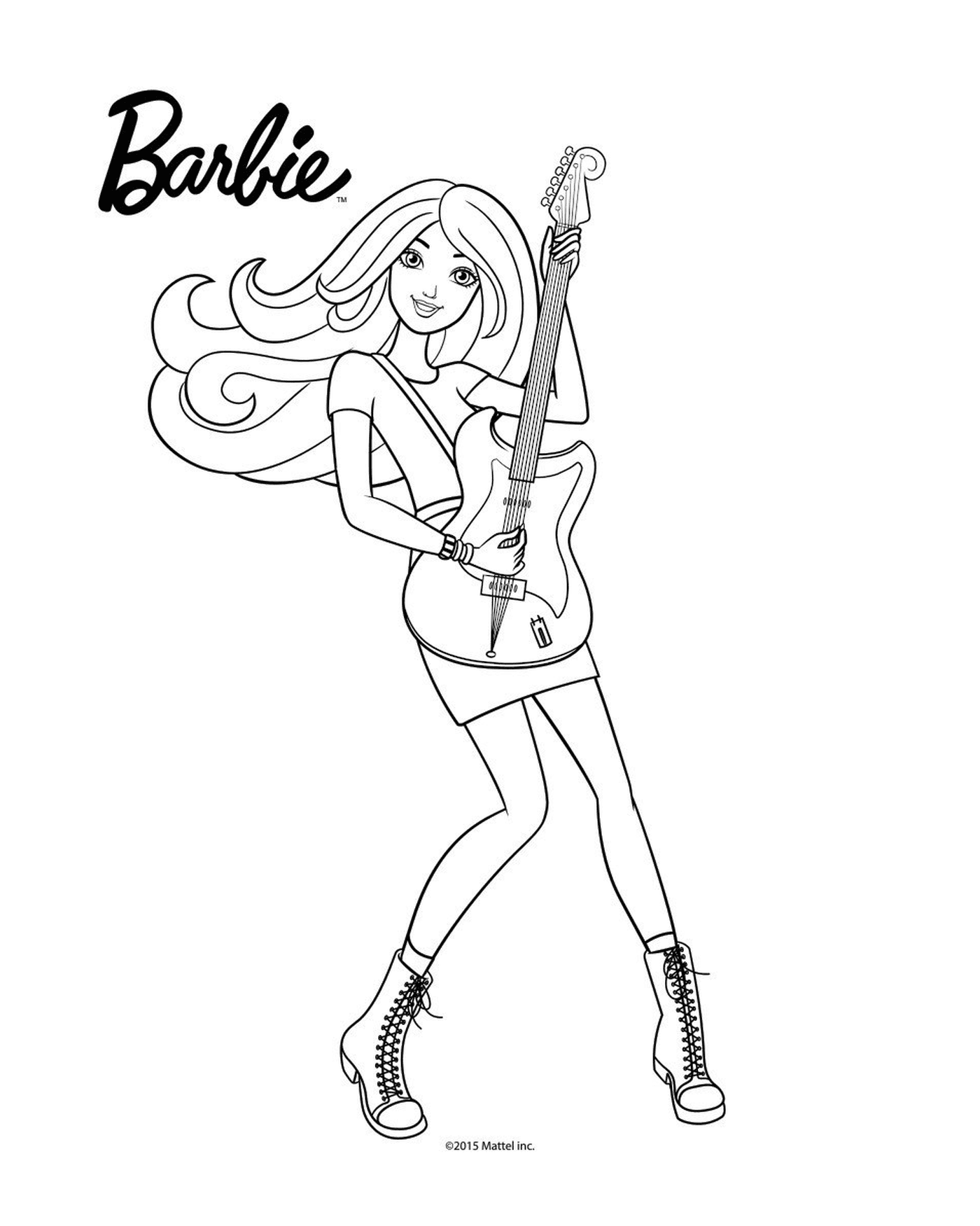 coloriage barbie joue de la guitare