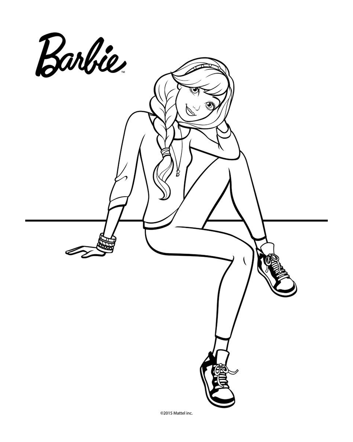 coloriage barbie assise belle