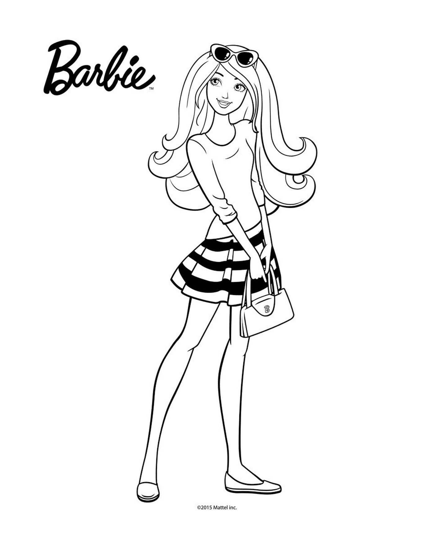 coloriage barbie en jupe rayee