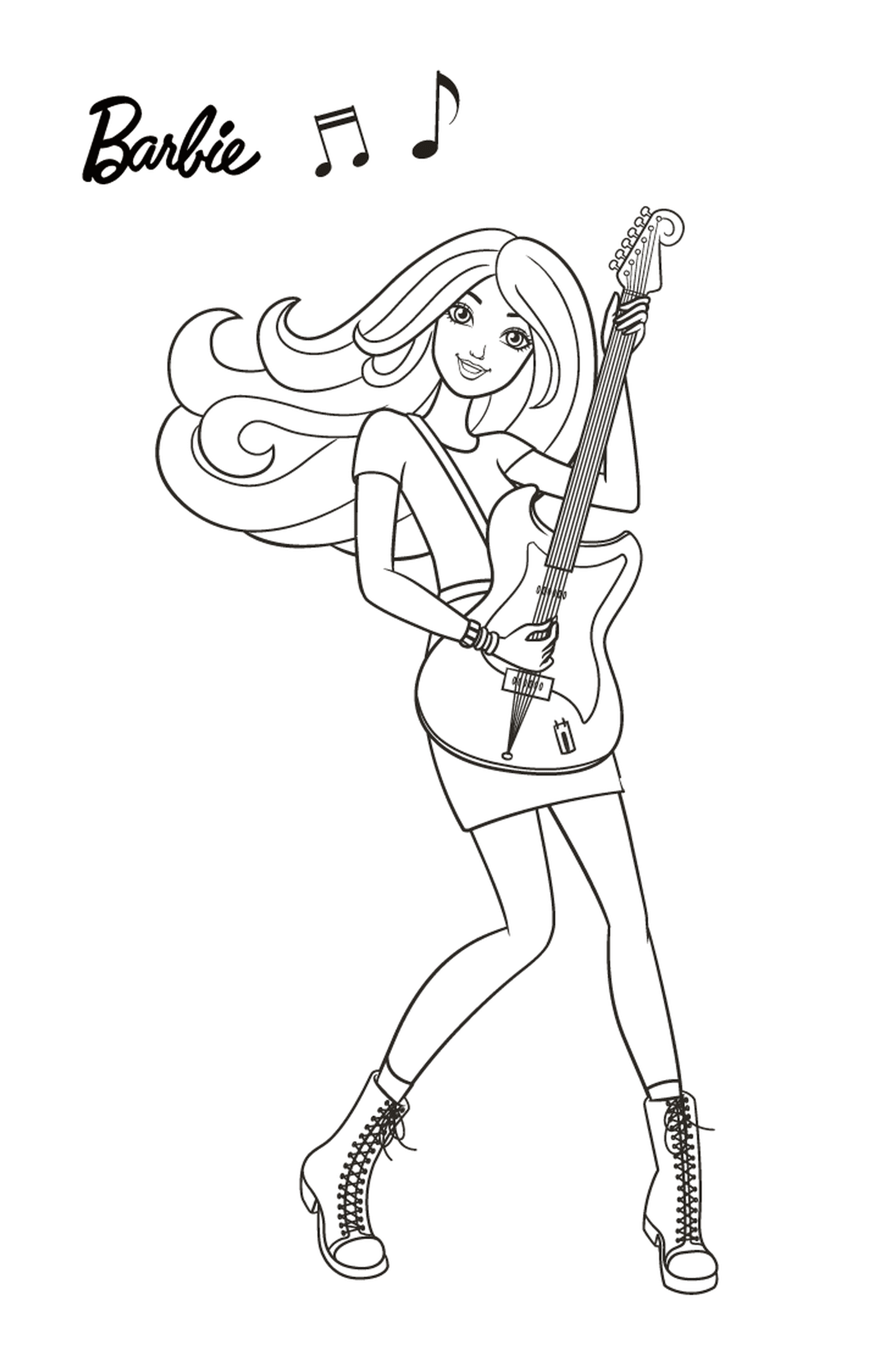 coloriage barbie joue de la musique avec sa guitare
