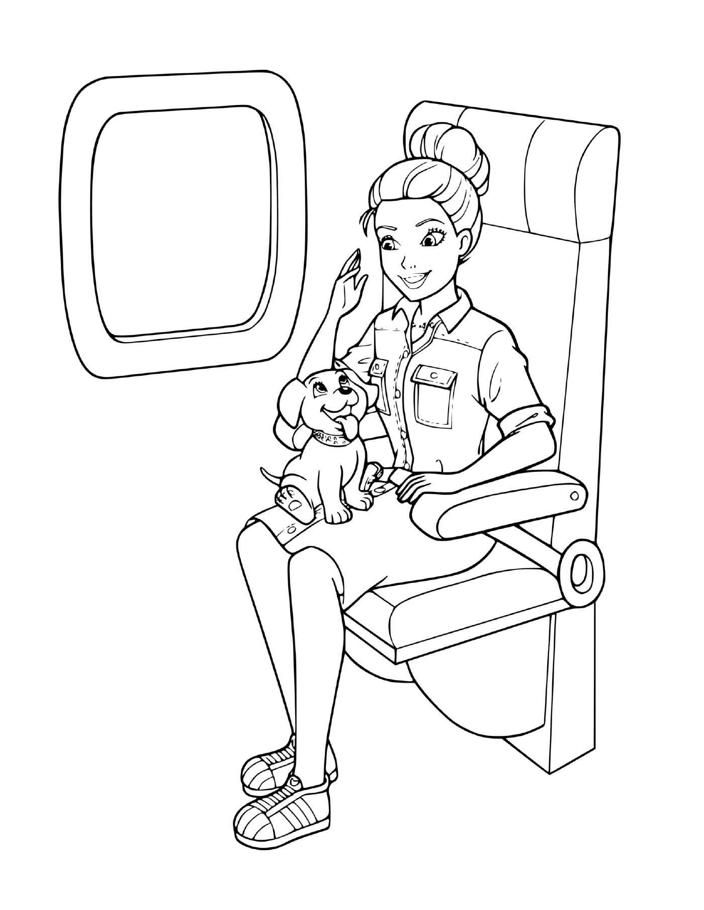 coloriage barbie princesse dans un avion avec son chien