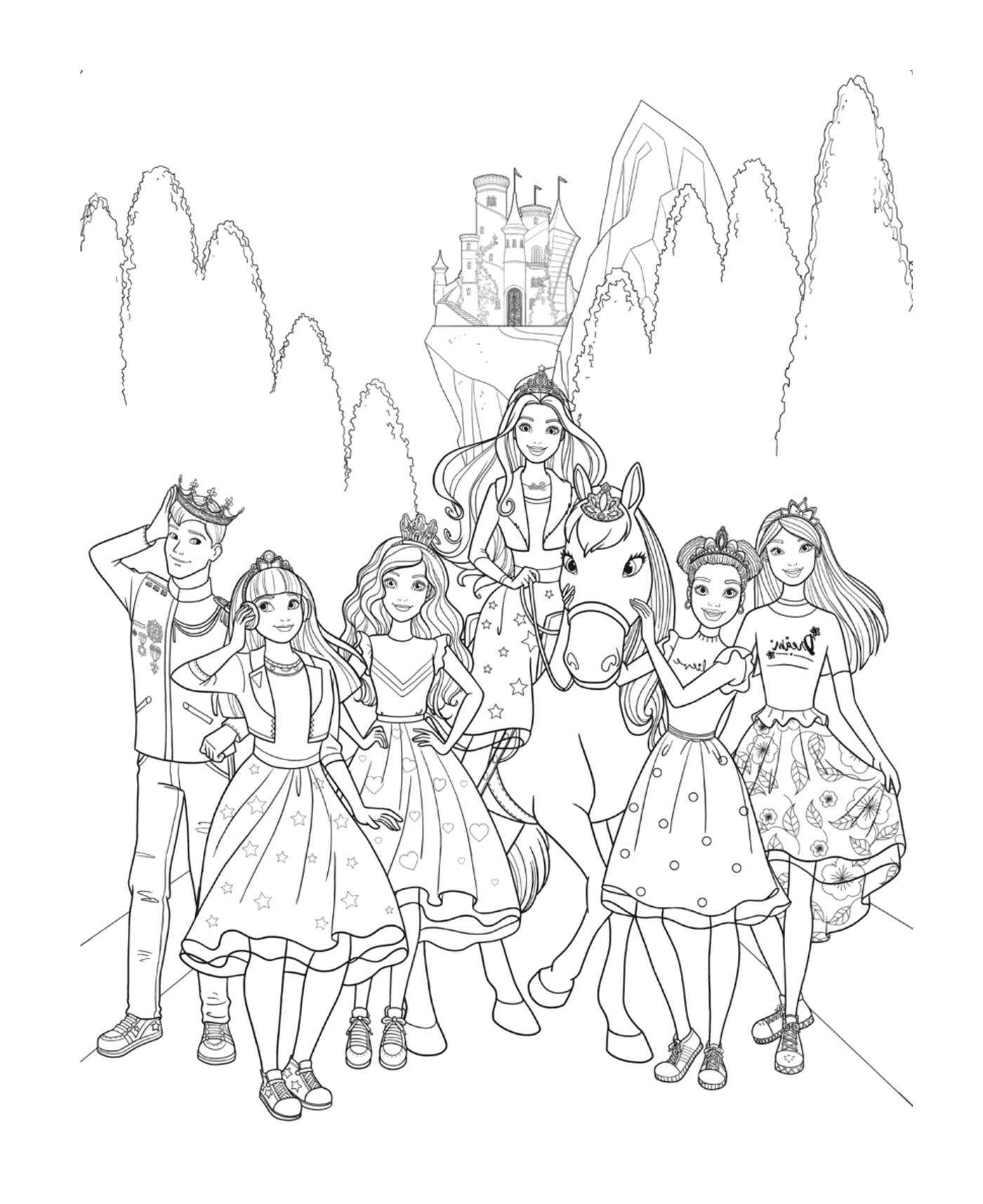 coloriage barbie princesse et ses amies avec le prince