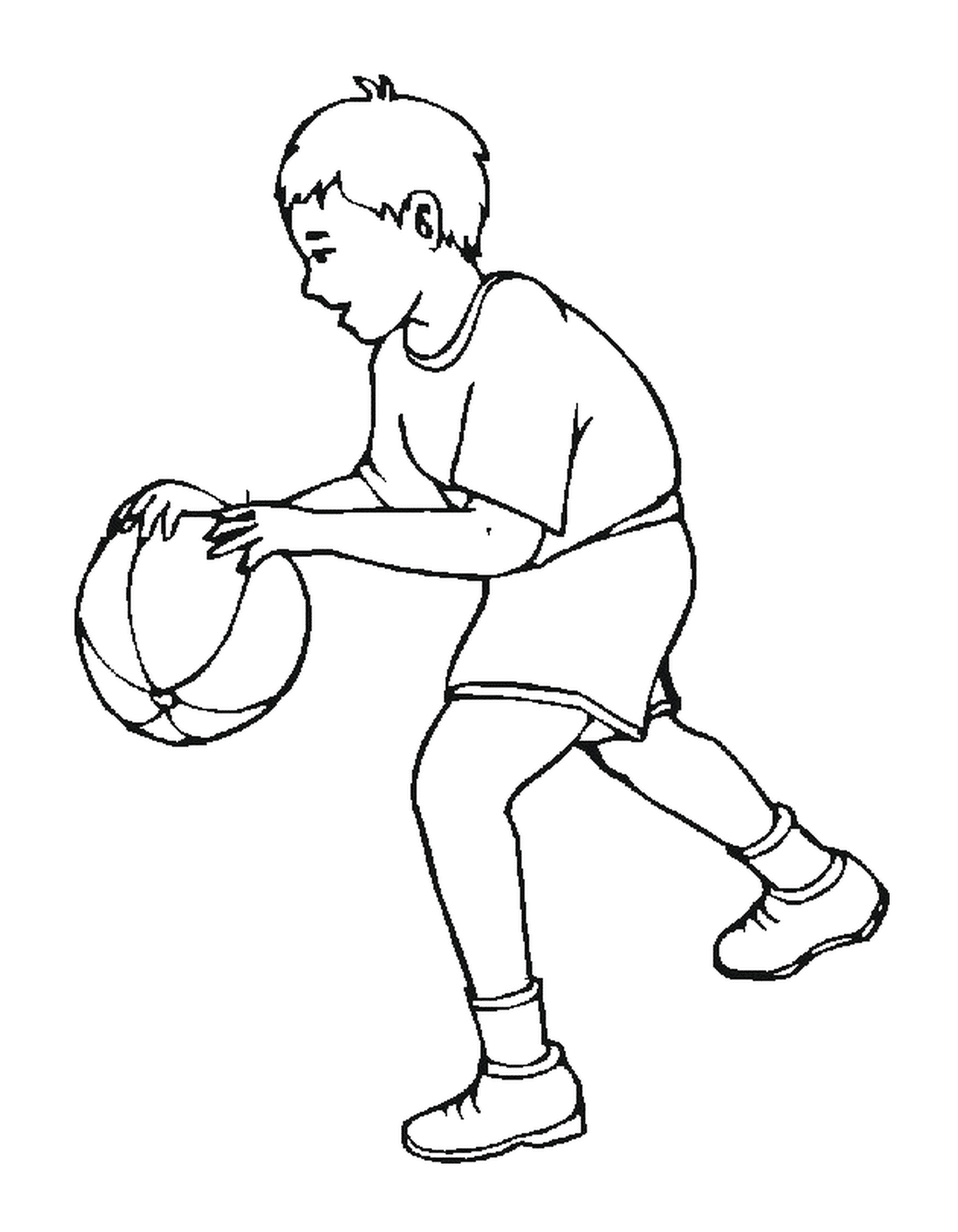 coloriage dessin enfant joue au basket ball