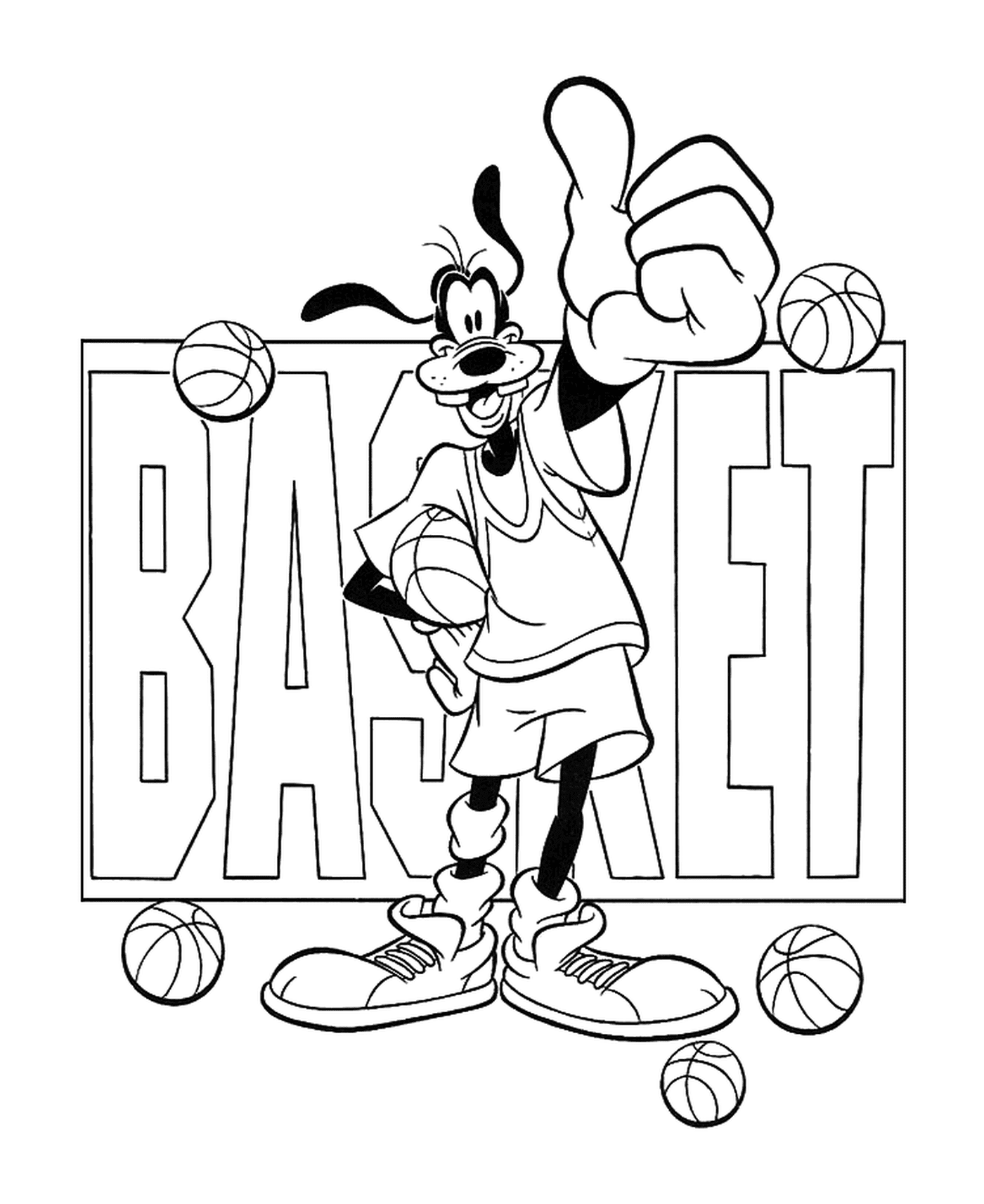 coloriage dessin Dingo adore le basket ball