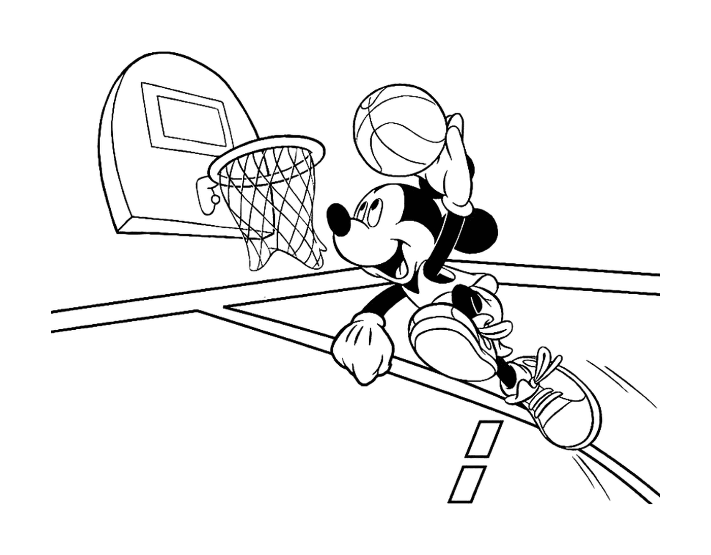 coloriage dessin Mickey joue au basket