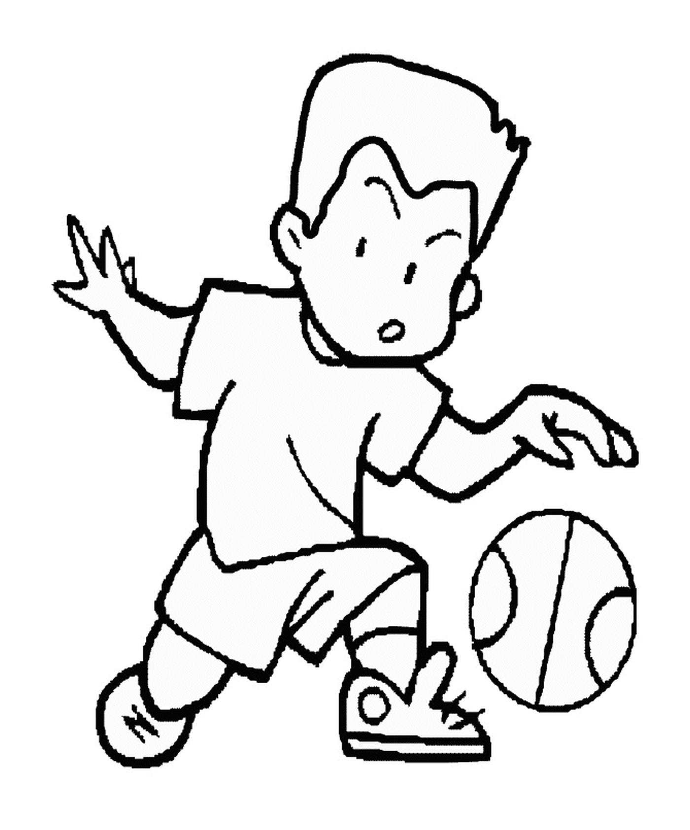 coloriage dessin enfant avec un ballon de basket