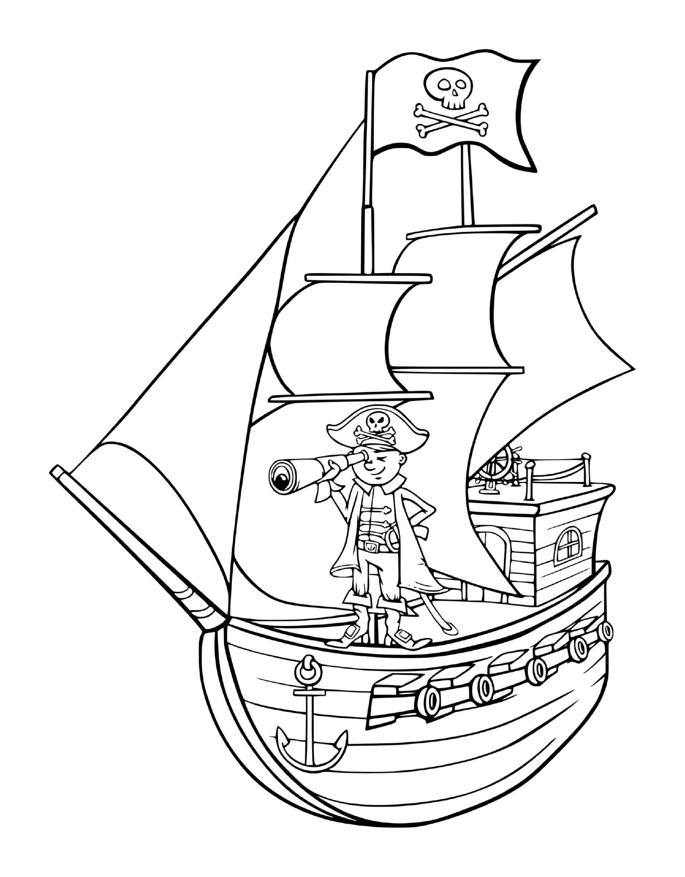 coloriage bateau pirate avec son capitaine