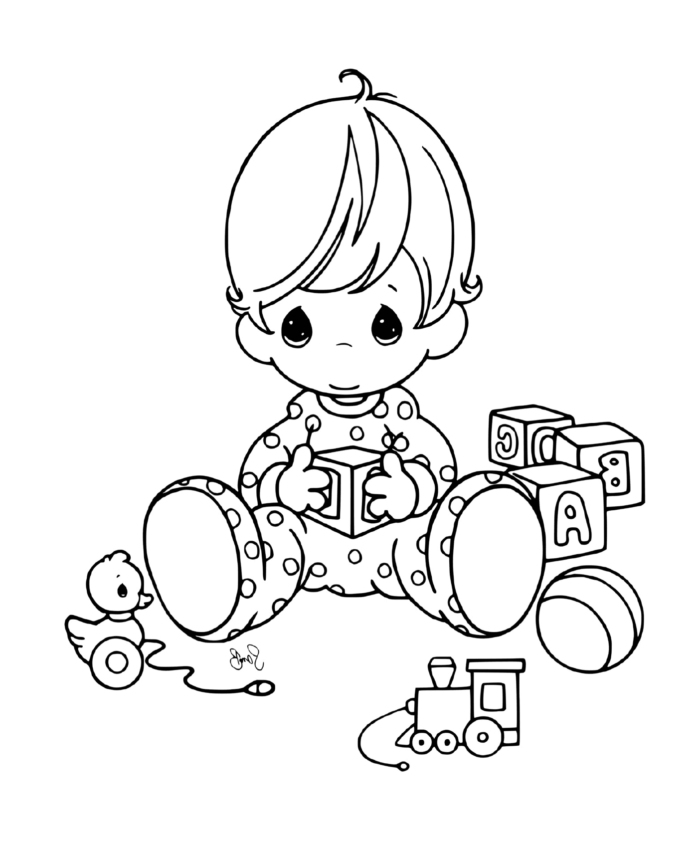 coloriage bebe avec ses jouets