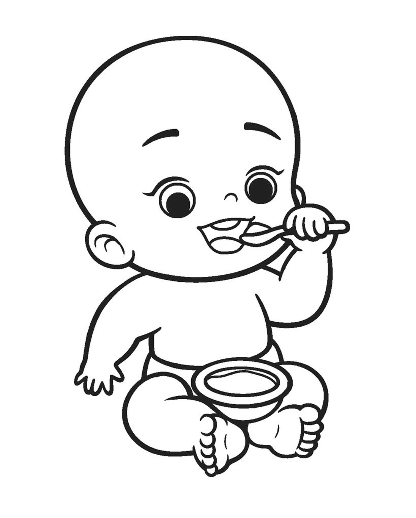 coloriage bebe mange une soupe