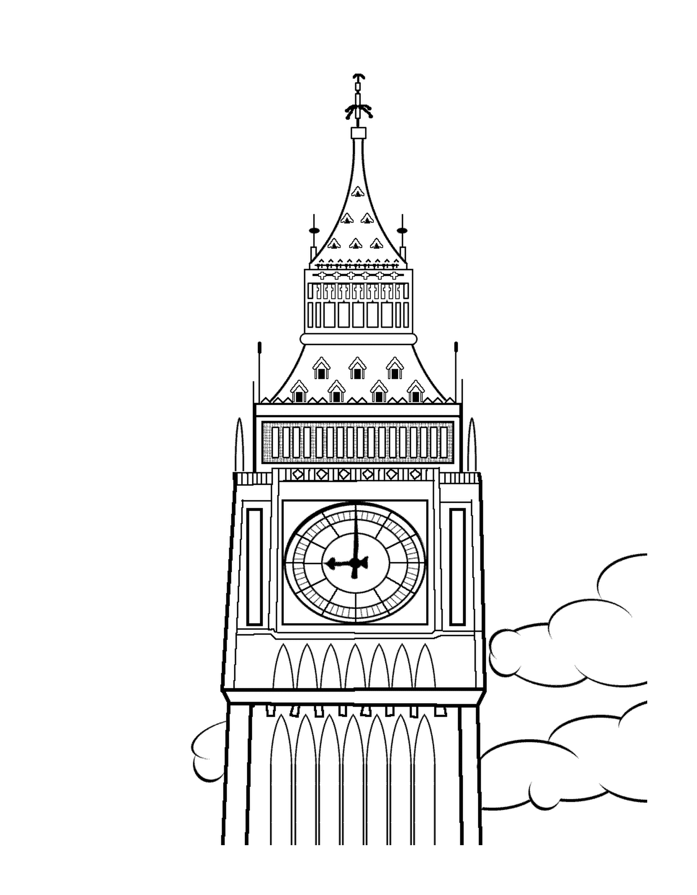 coloriage sommet de la tour horloge du palais de Westminster