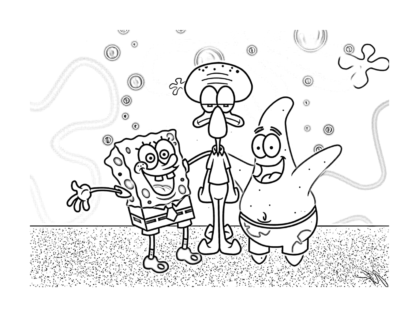 coloriage bobleponge et Patrick Happy Family