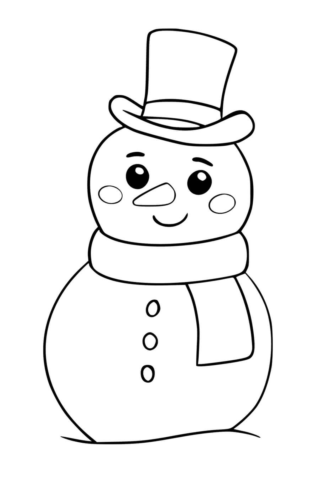 coloriage bonhomme de neige kawaii souriant en hiver
