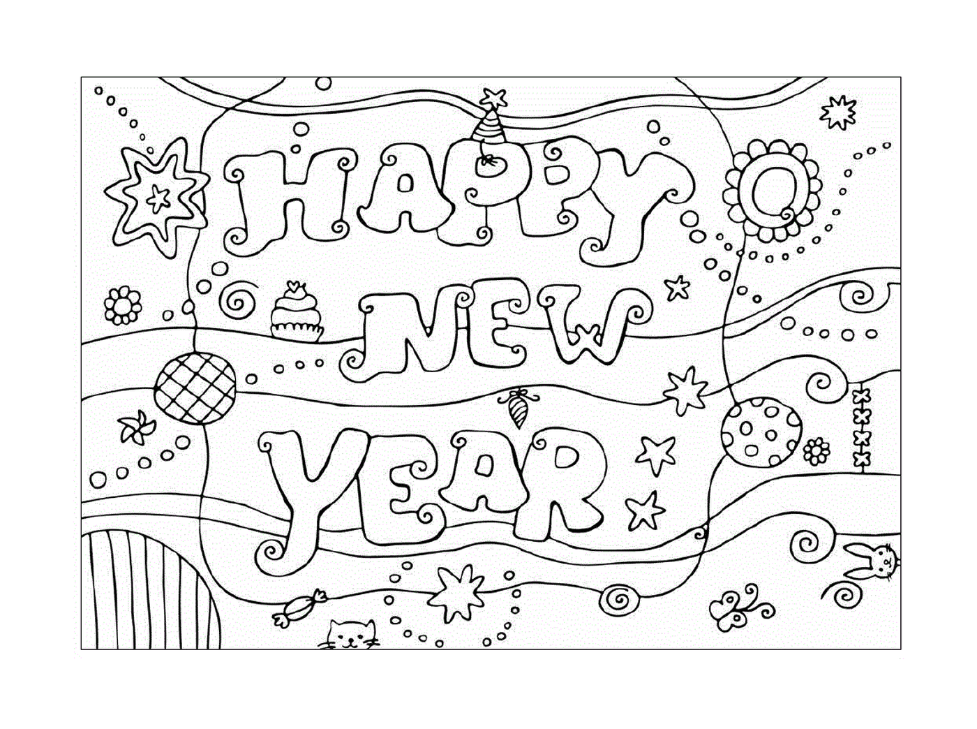 coloriage Happy New Year Coloring Design For Kids