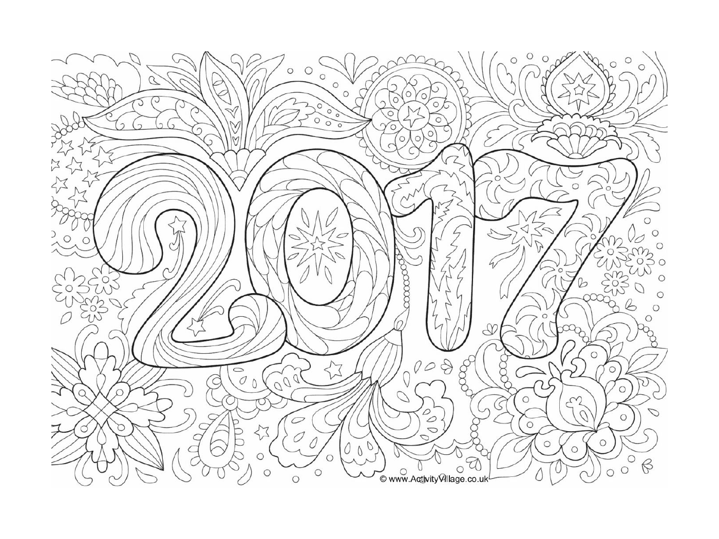 coloriage doodle adulte nouvel an 2017
