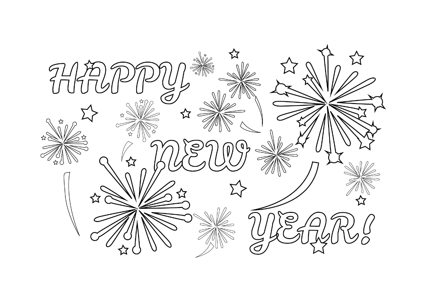 coloriage happy new year fireworks