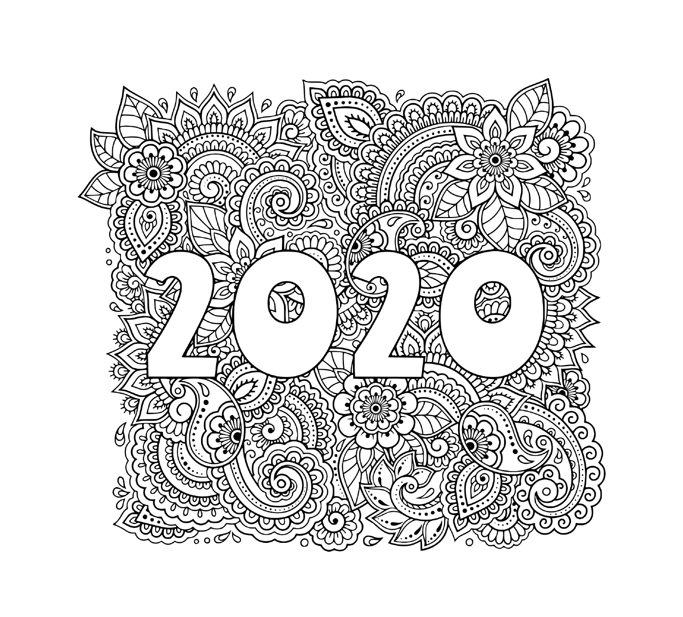 coloriage nouvel an 2020 highly dandailed decorative floral pattern