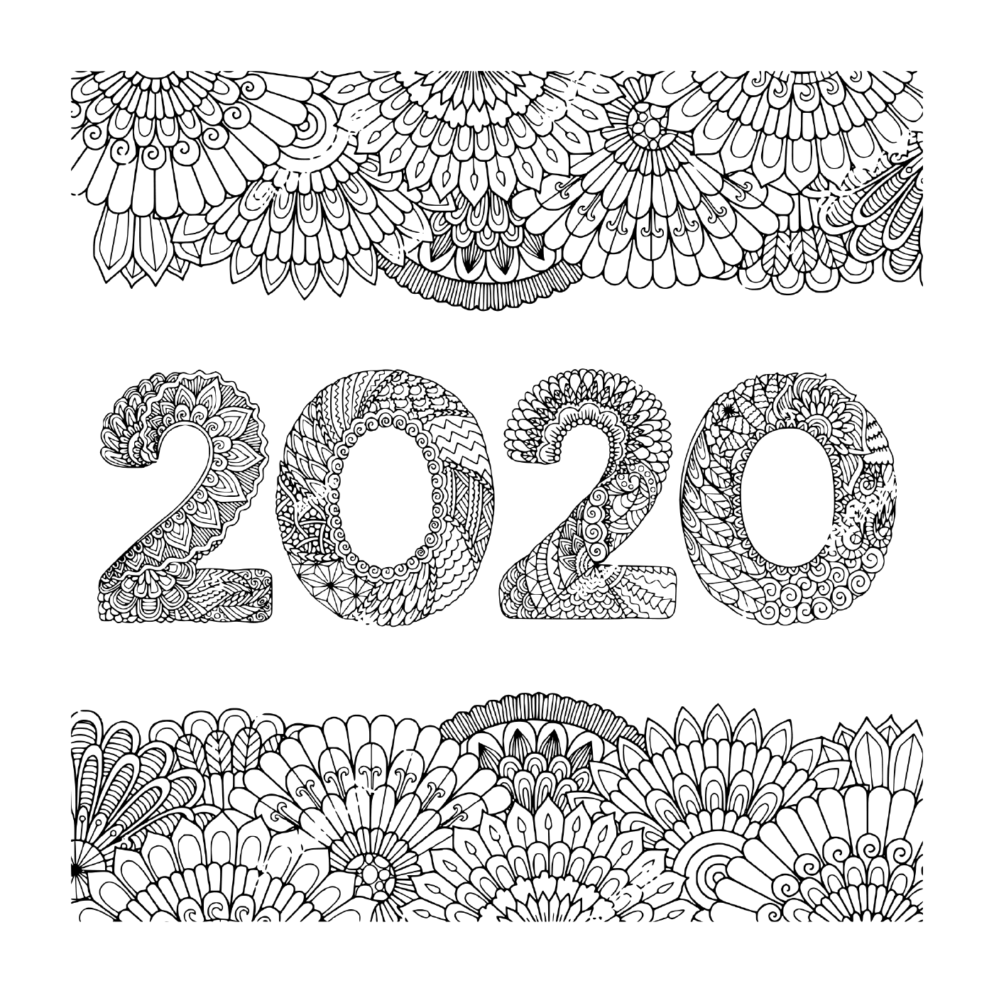 coloriage nouvel an 2020 inside floral frame adult