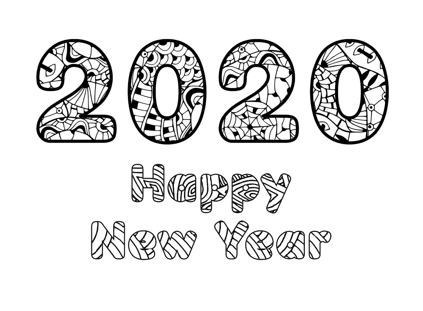 coloriage 2020 joyeux nouvel an