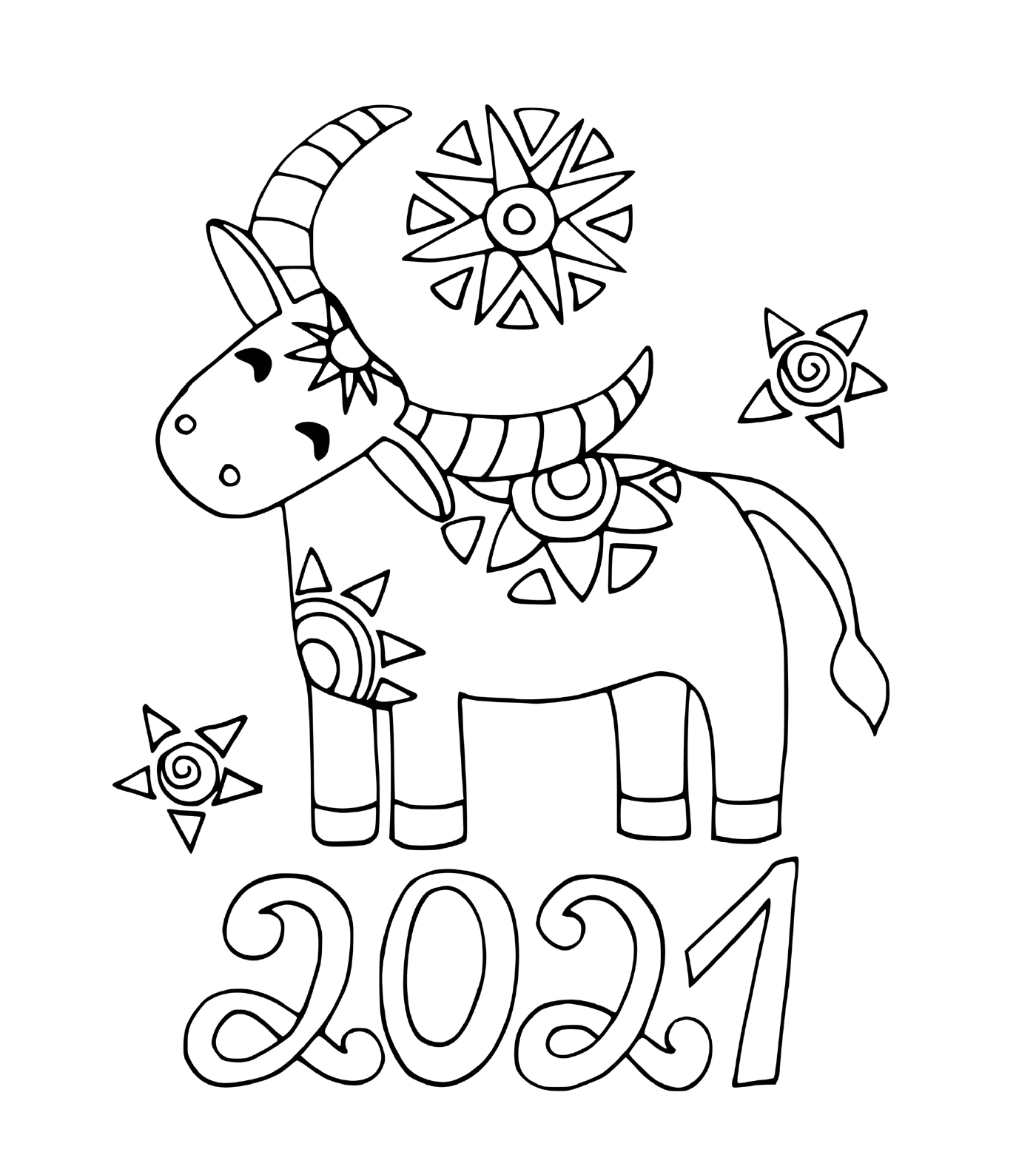 coloriage nouvel an chinois 2021 boeuf