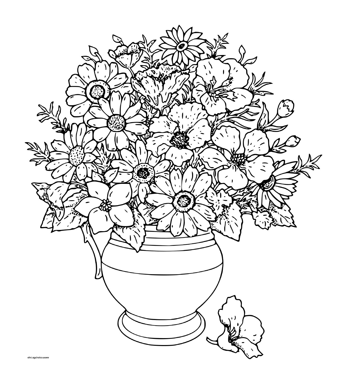 coloriage bouquet de fleurs dans un vase