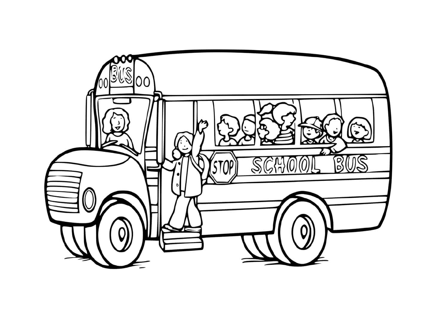 coloriage autobus scolaire avec chauffeur