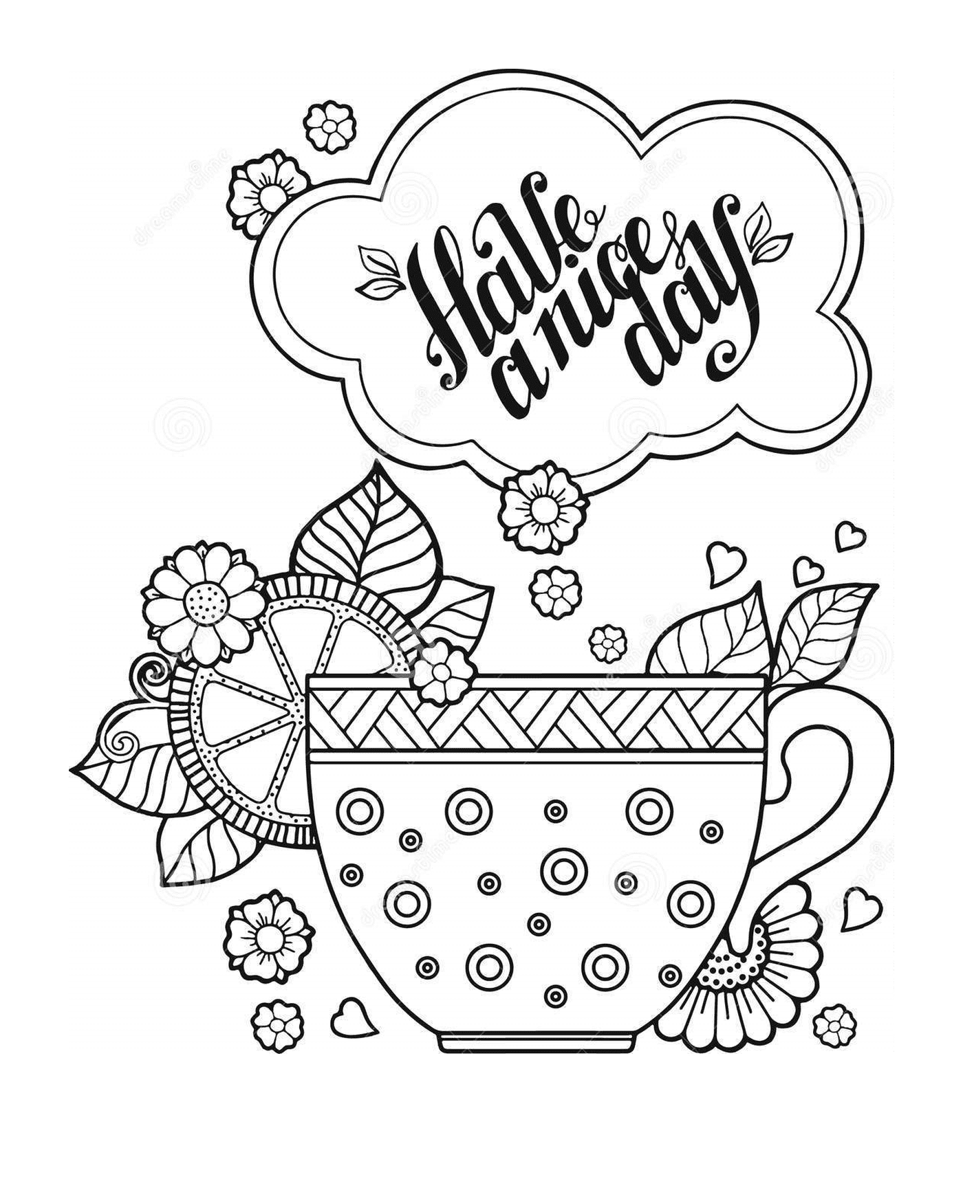 coloriage une tasse de tisane et de cafe pendant un beau jour livre pour adulte