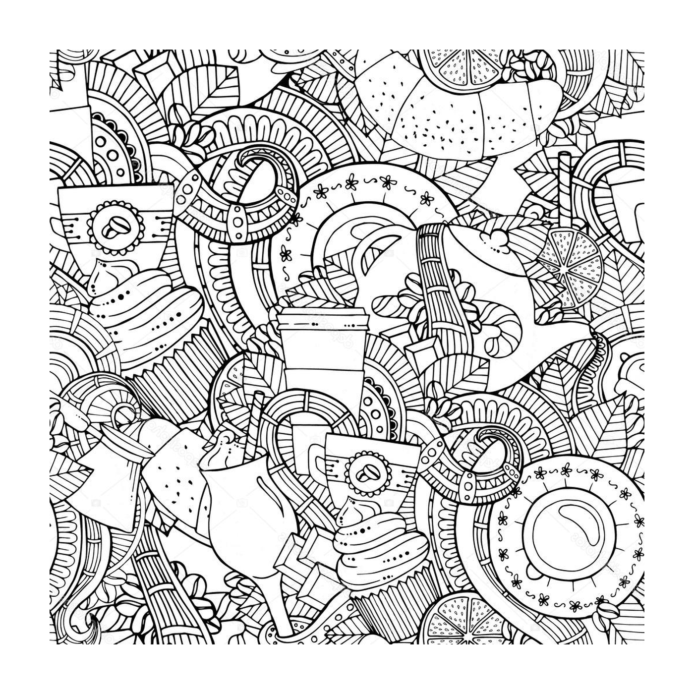 coloriage mandala cafe the stock illustration coffee and tea doodle background