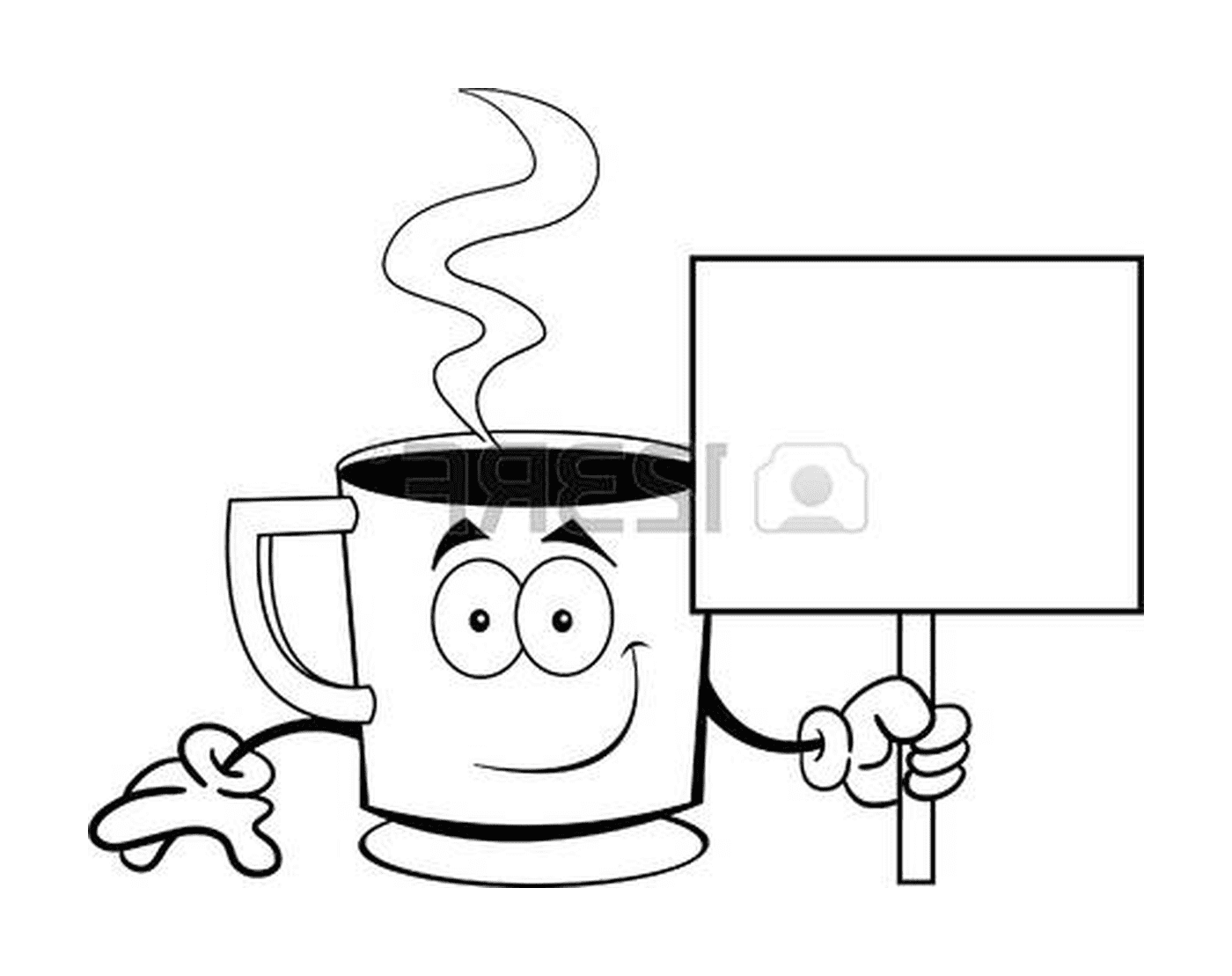 coloriage dessin tasse a cafe humour avec pancarte