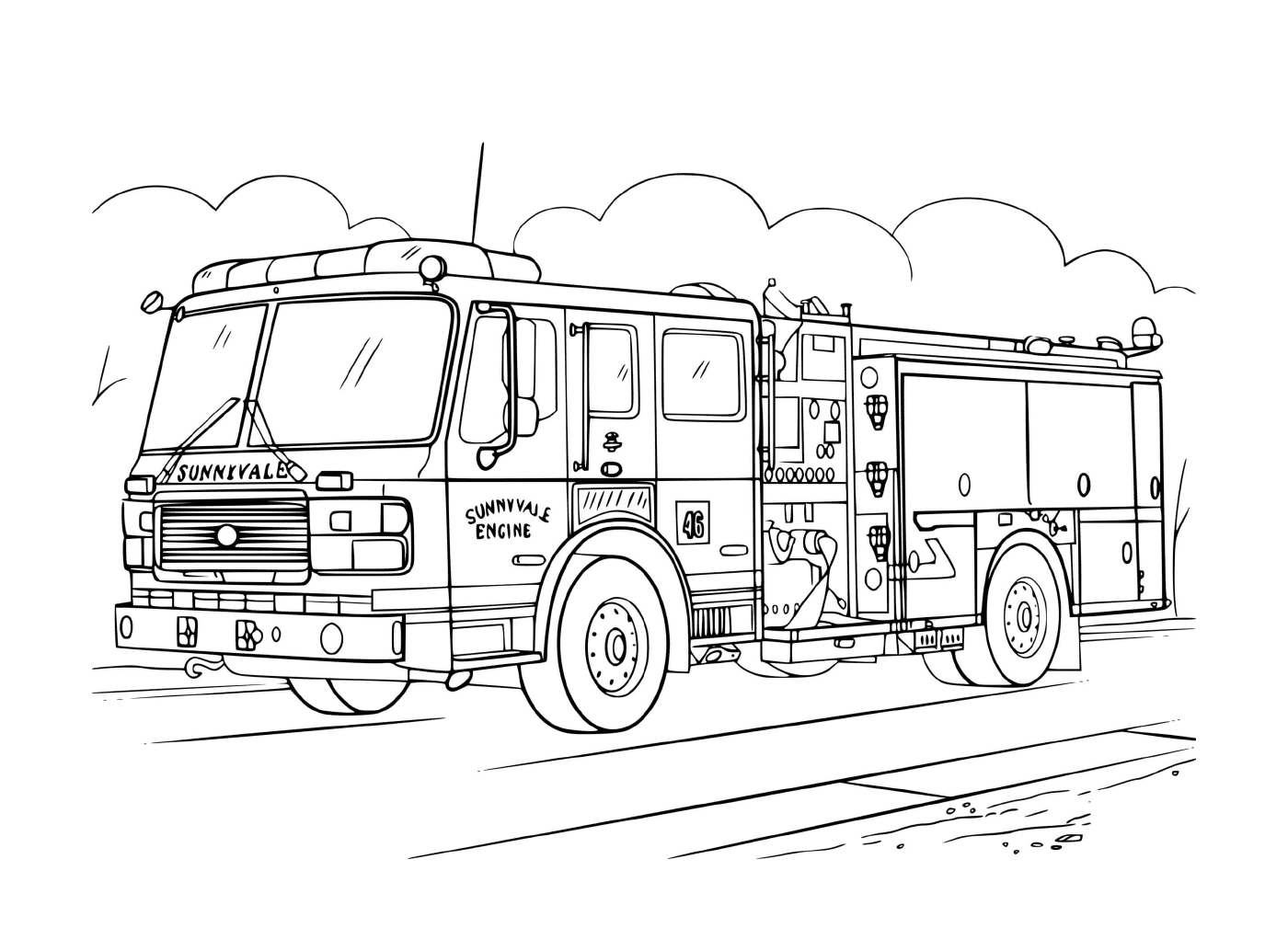 coloriage camion de pompier realiste