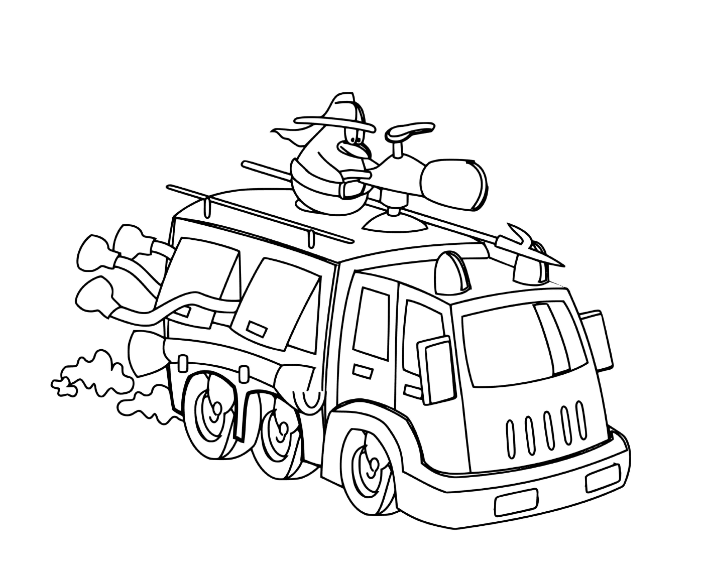 un dessin anime sur un camion de pompier a pleine vitesse