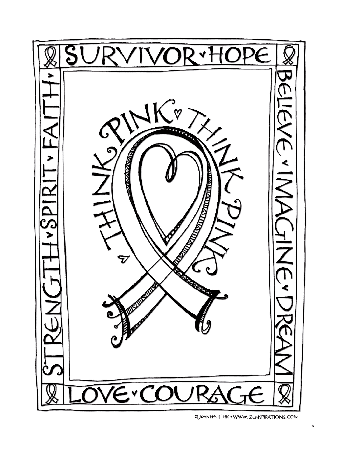 coloriage penser rose think pink breast cancer