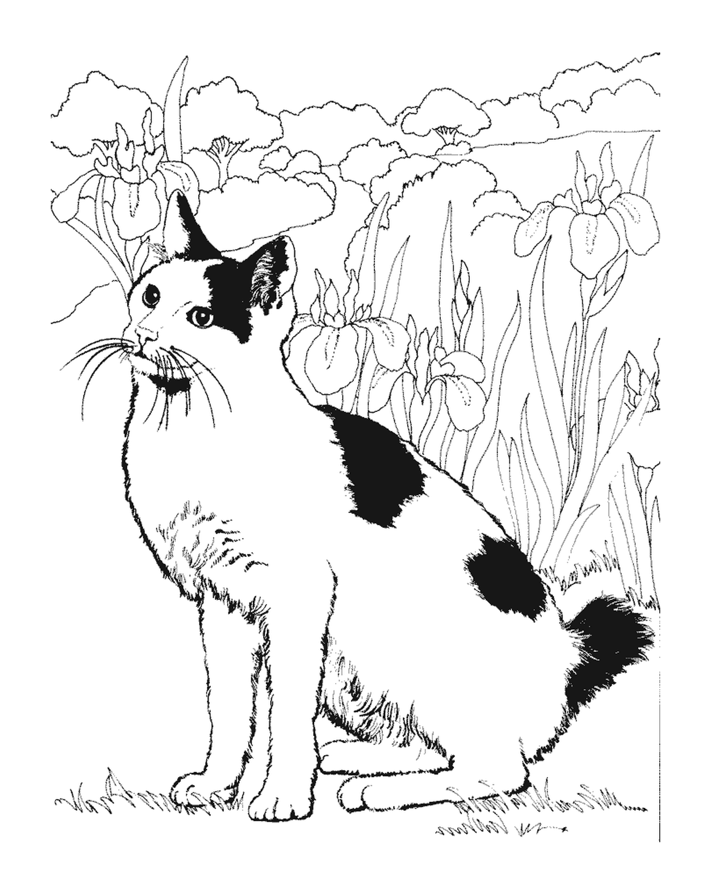 coloriage Un chat dans le jardin