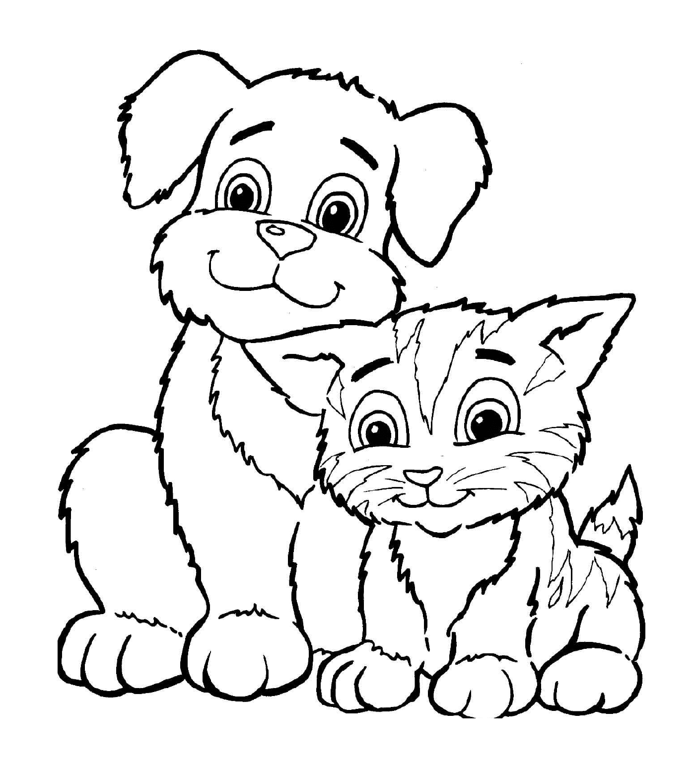 coloriage chat et chien