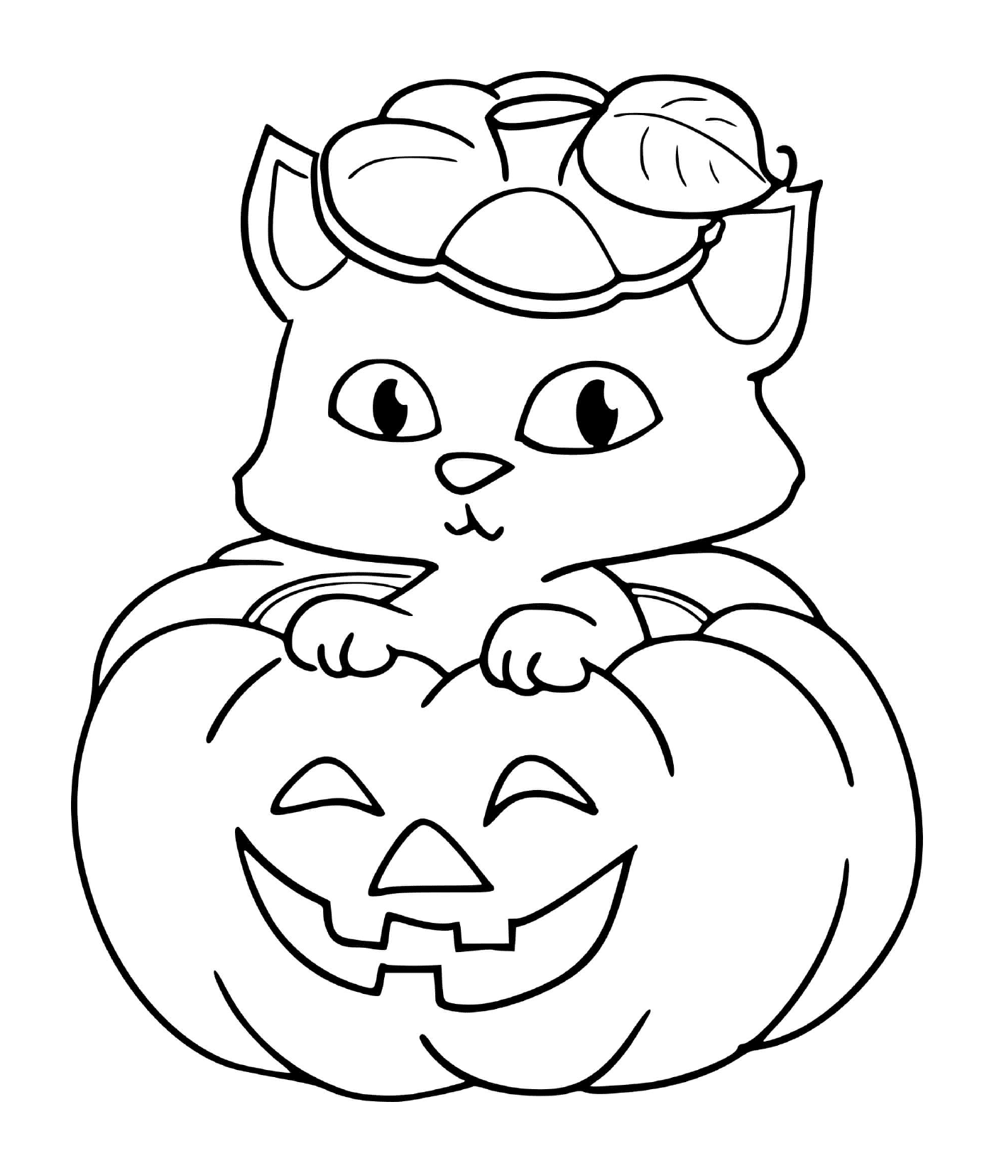 coloriage chat dans une citrouille halloween