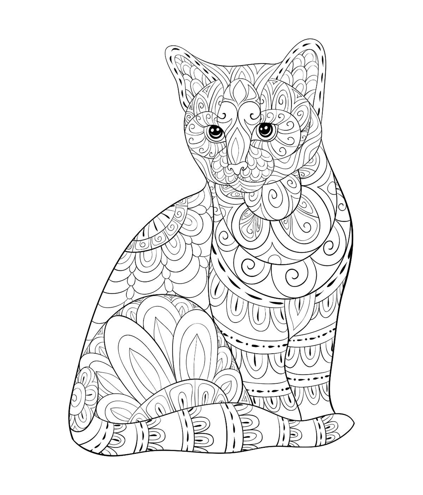 coloriage chat avec motifs zentangle