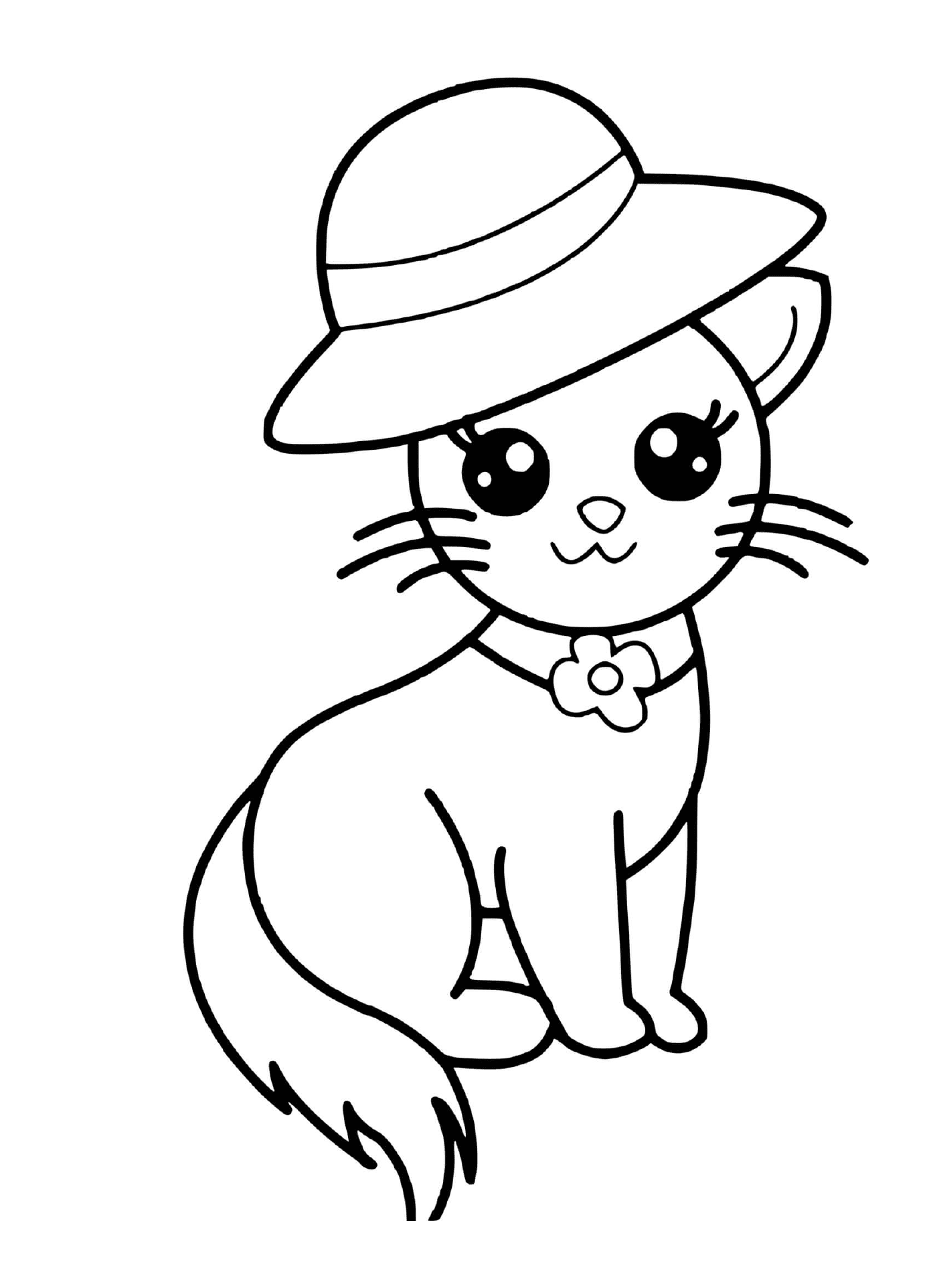 coloriage chat kawaii mignon avec chapeau elegant